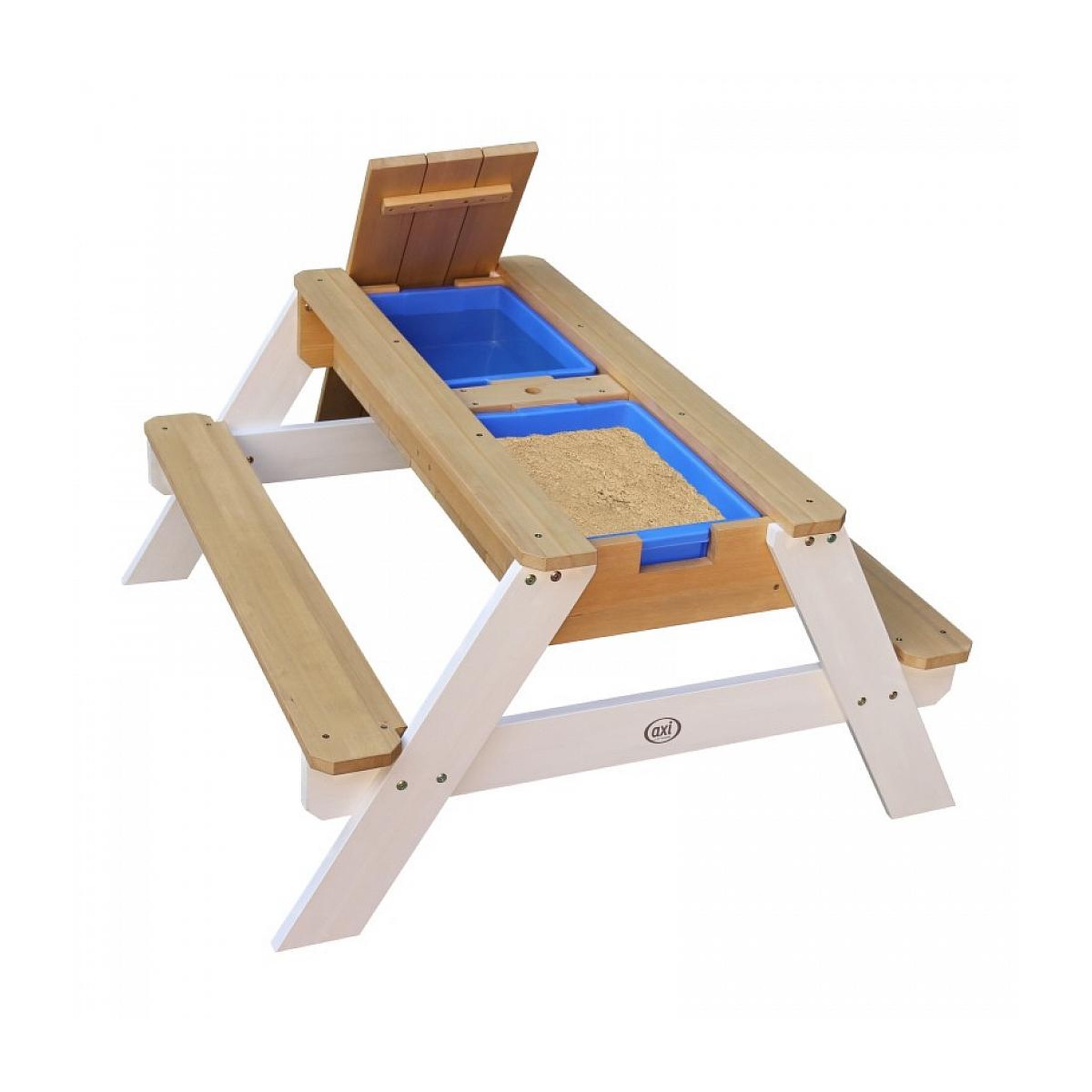 Voir la diapositive 2 : Axi House AXI Table sable et eau NICK Brun Blanc avec parasol Bleu Blanc 90x80x56cm