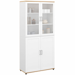 ID MARKET Vitrine buffet haut H. 176 cm vaisselier VITO 4 portes blanc et bois