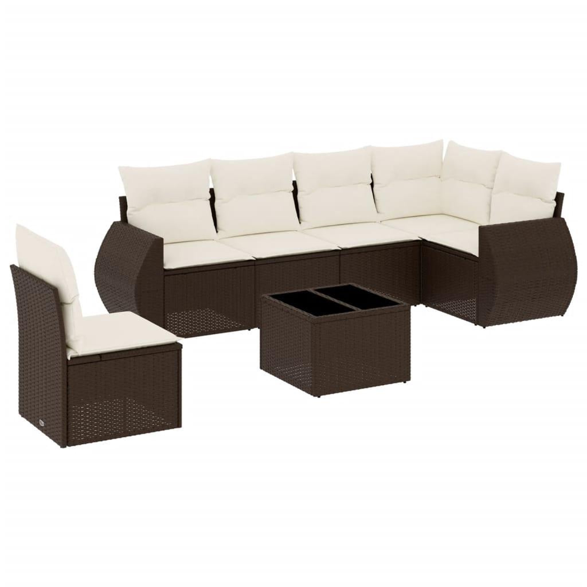 Voir la diapositive 2 : VIDAXL Salon de jardin avec coussins 7 pcs marron resine tressee