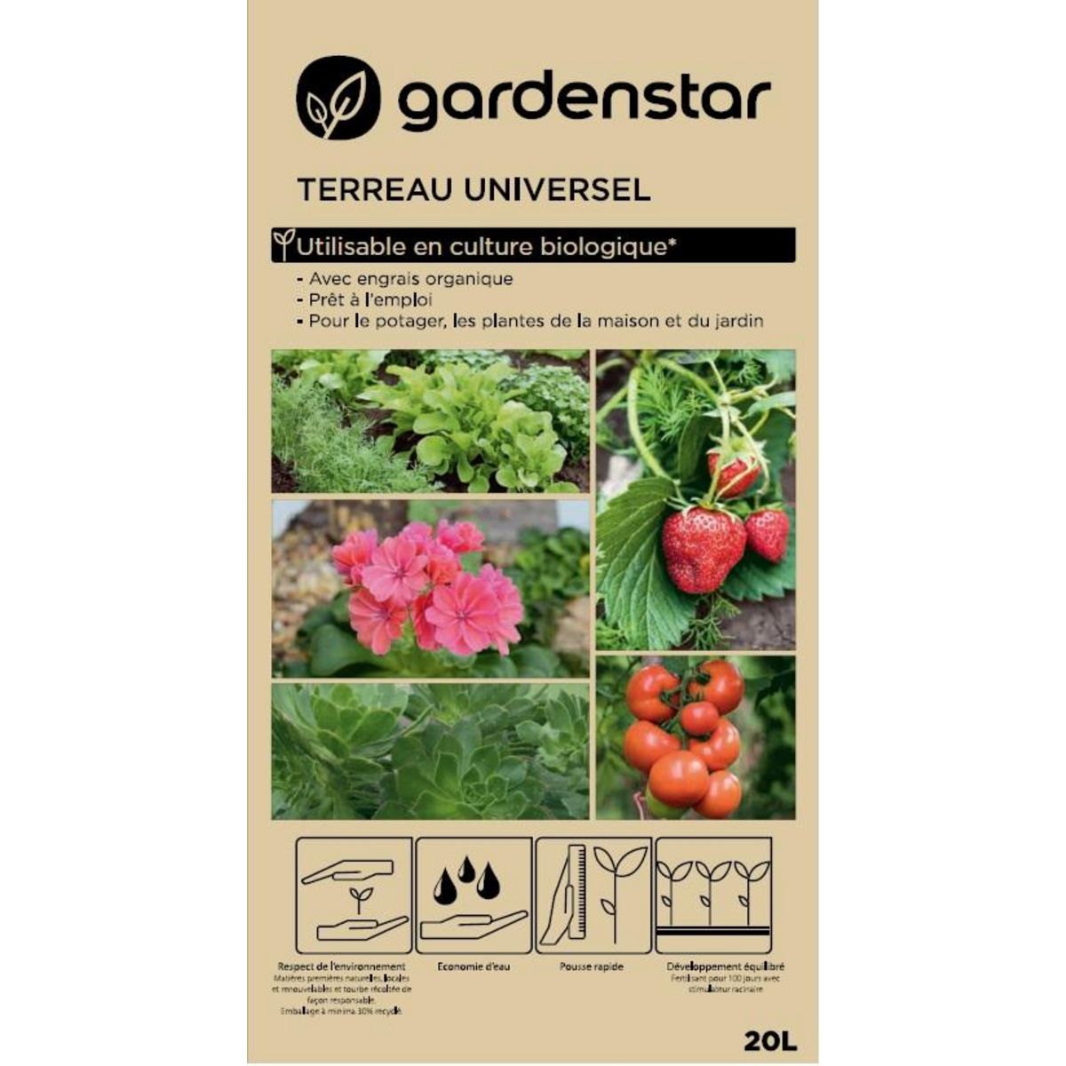 GARDENSTAR Terreau universel utilisable en culture biologique - 20L