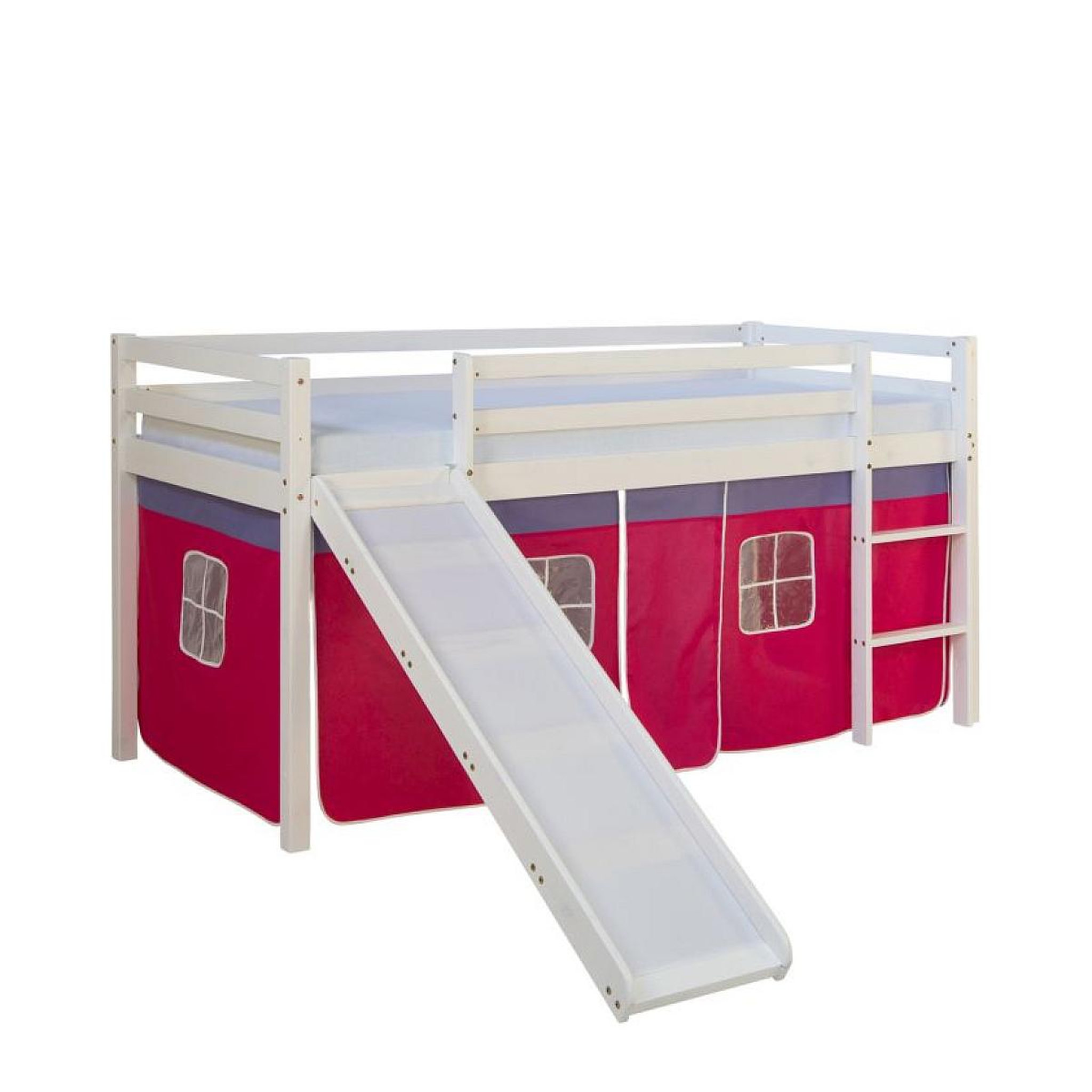 HomeStyle4U Lit mi-hauteur avec rideaux rose et toboggan