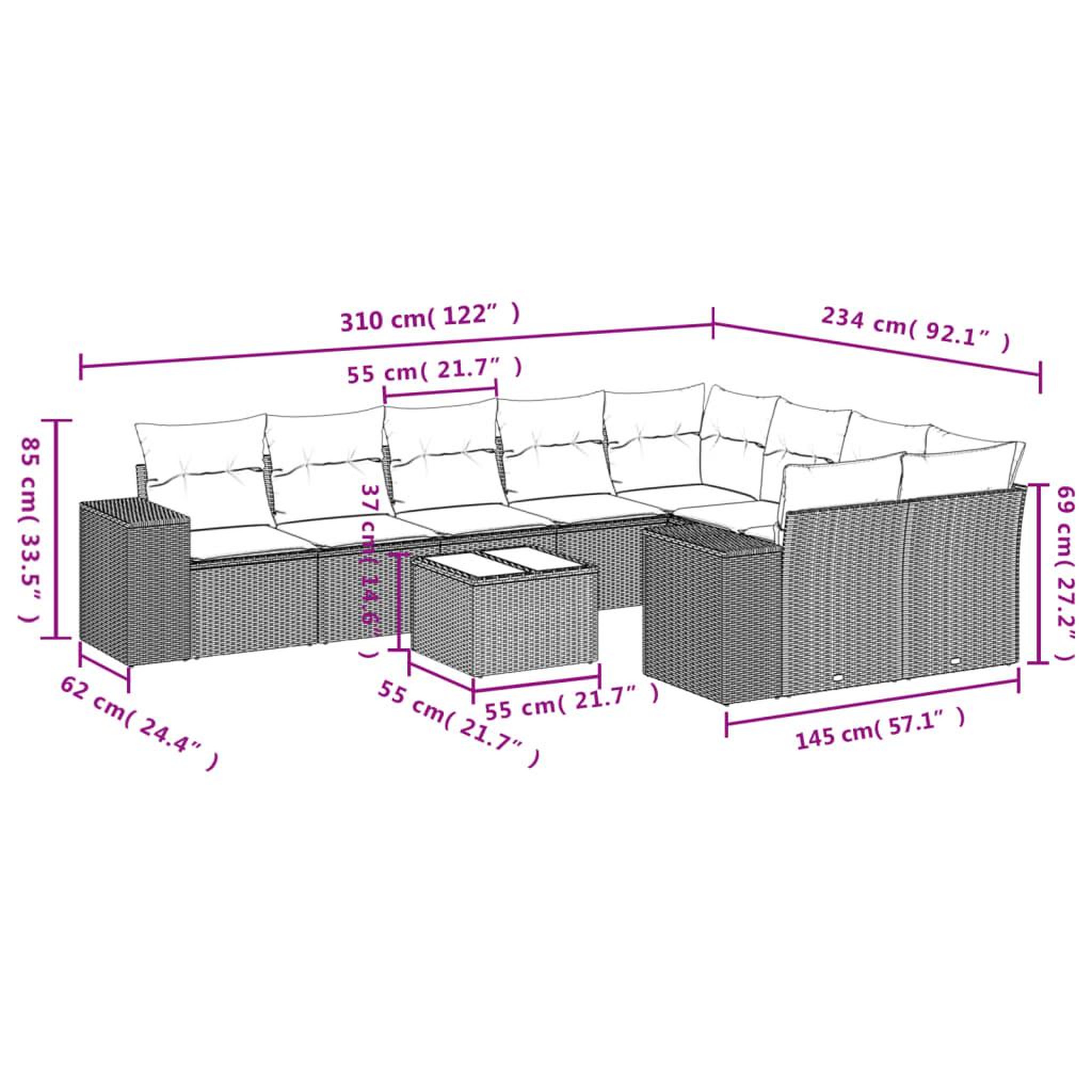 Voir la diapositive 4 : VIDAXL Salon de jardin avec coussins 10 pcs beige resine tressee