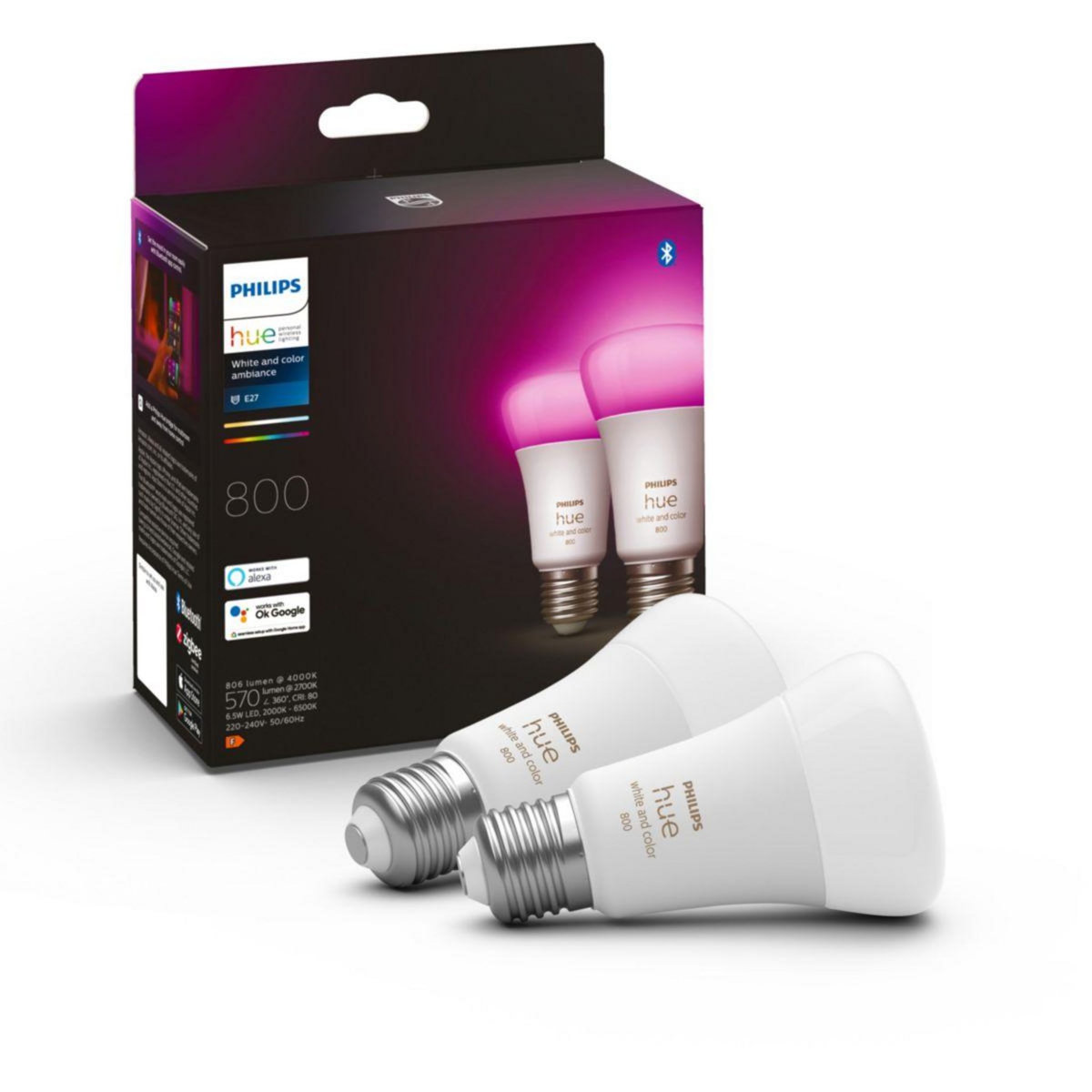 Philips Ampoule LED connectée HUE W&C E27 60W x2