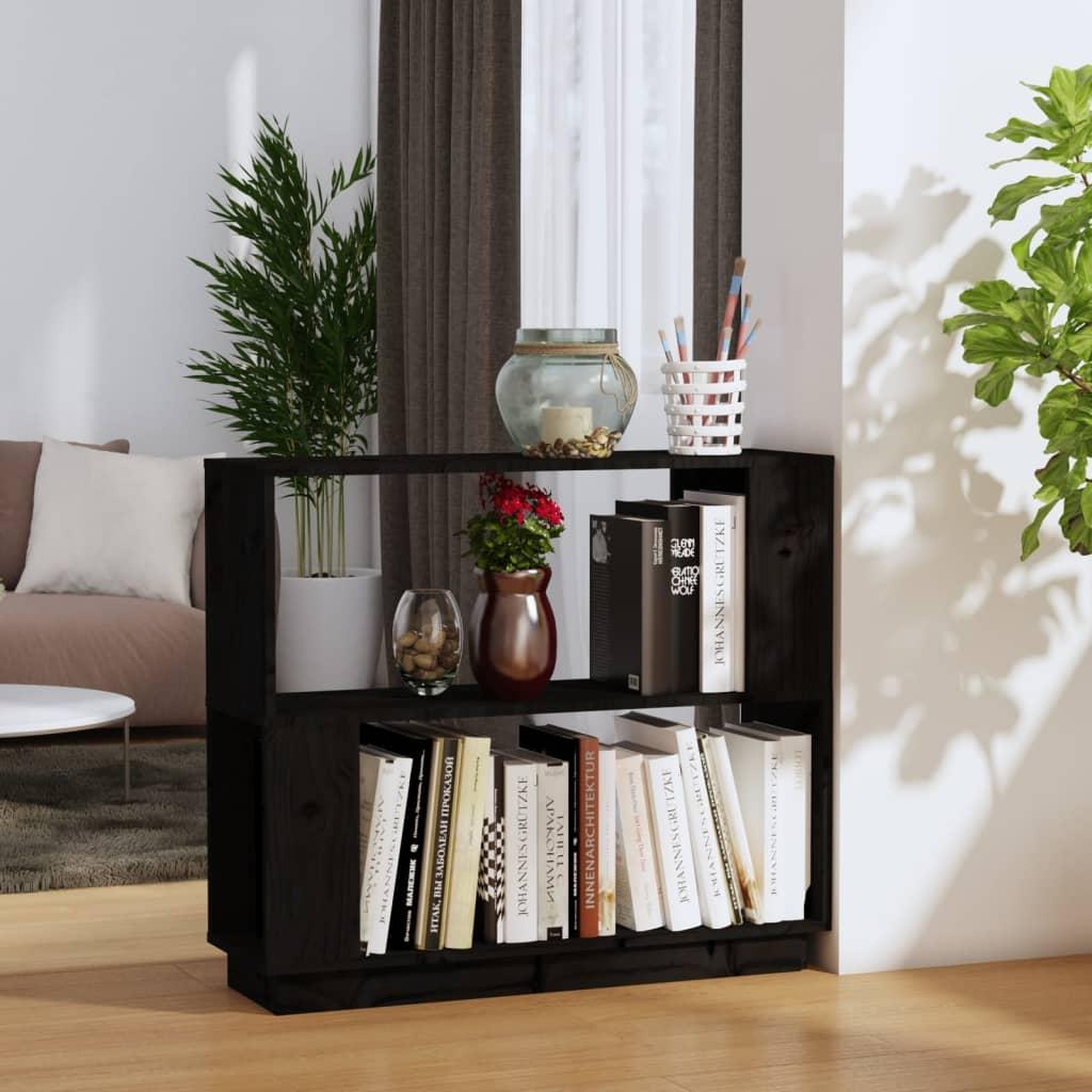 Voir la diapositive 1 : VIDAXL Bibliotheque/Separateur de piece Noir 80x25x70 cm Pin massif
