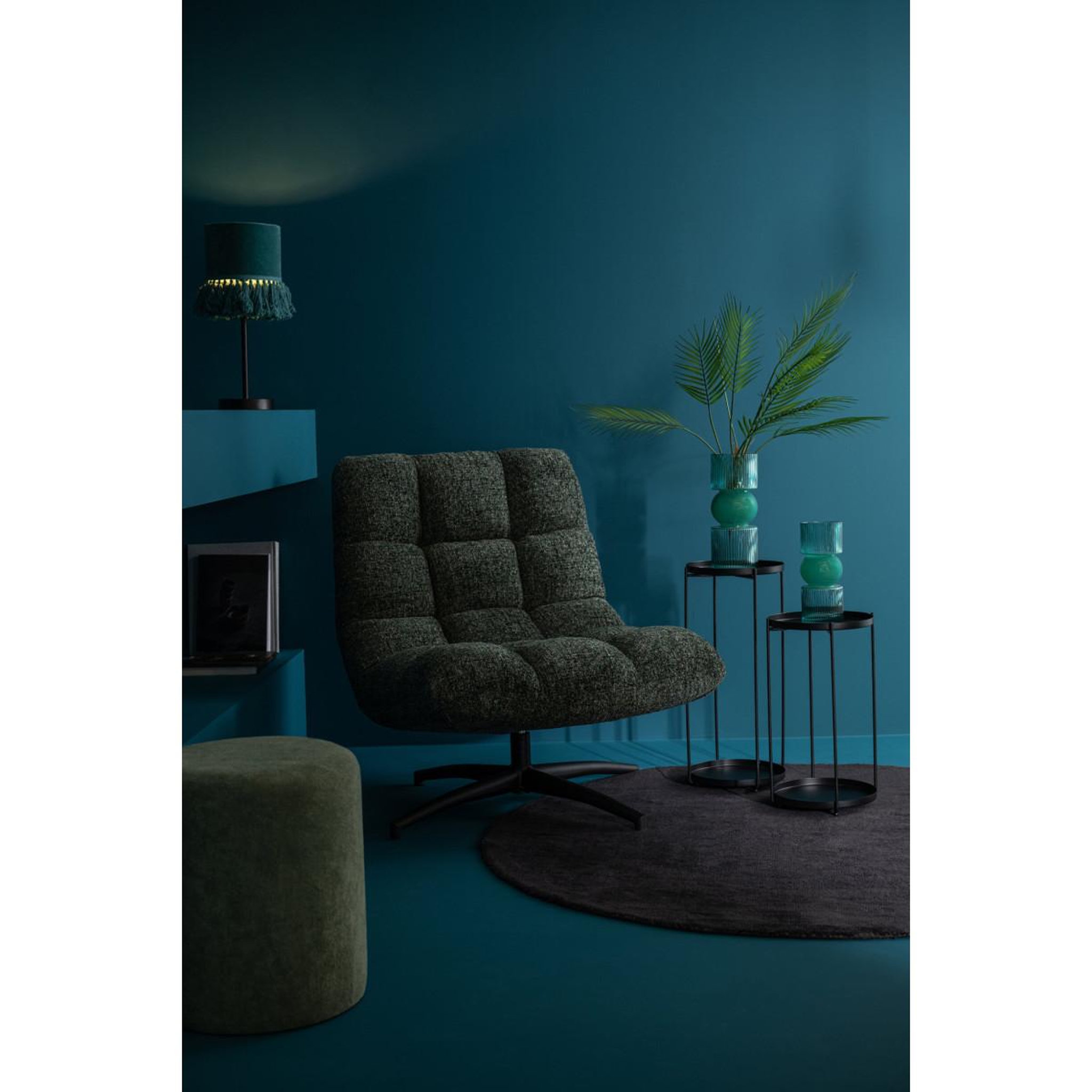 Voir la diapositive 4 : J-LINE Pouf cylindrique  moon  41cm gris vert