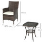 Voir la diapositive 3 : OUTSUNNY Outsunny Ensemble salon de jardin 2 places : 2 fauteuils et table basse plateau verre trempé résine tressée imitation rotin chocolat foncé coussins blanc