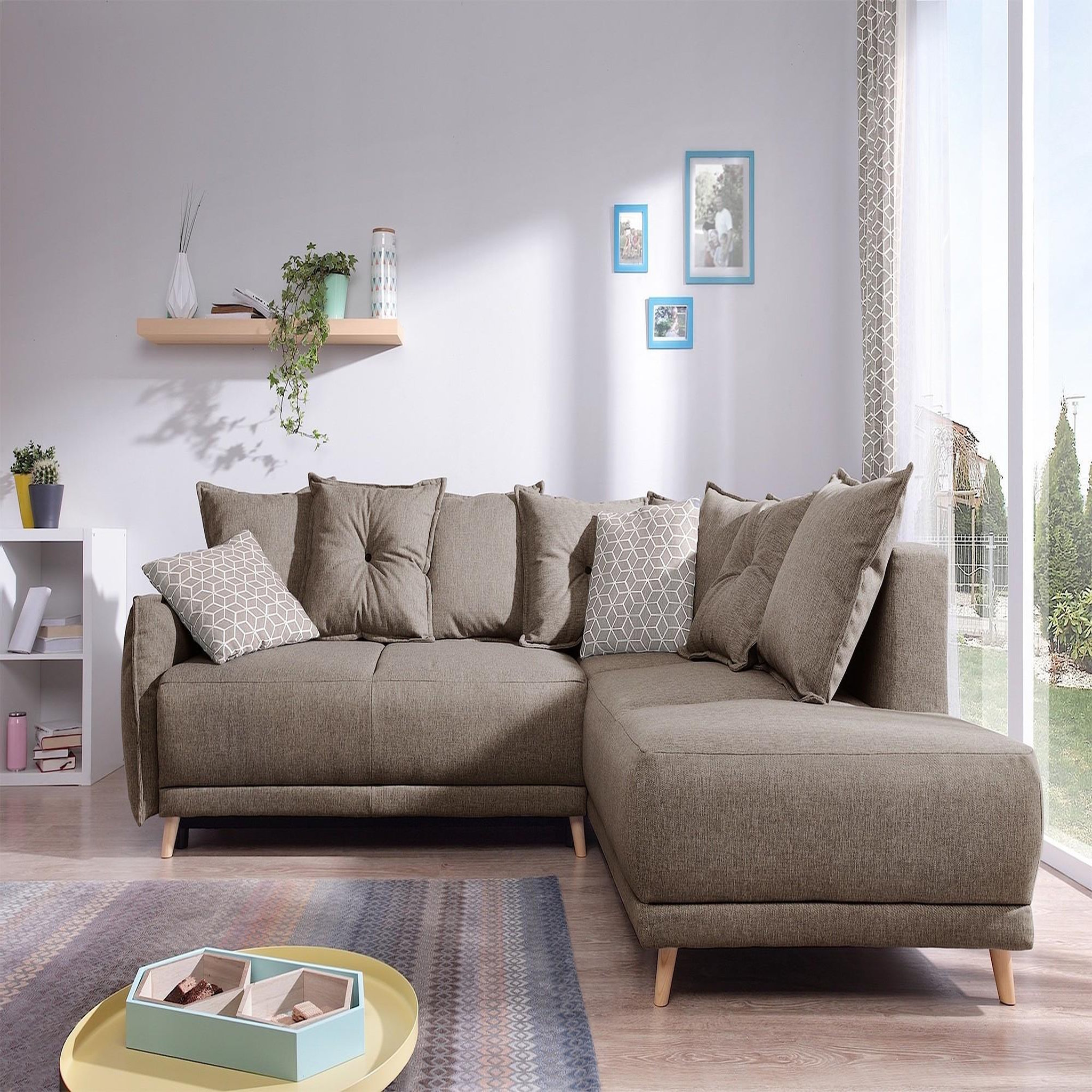 Voir la diapositive 1 : BEST MOBILIER Lena - canapé d'angle droit convertible- 5 places - latte - style scandinave - café latte