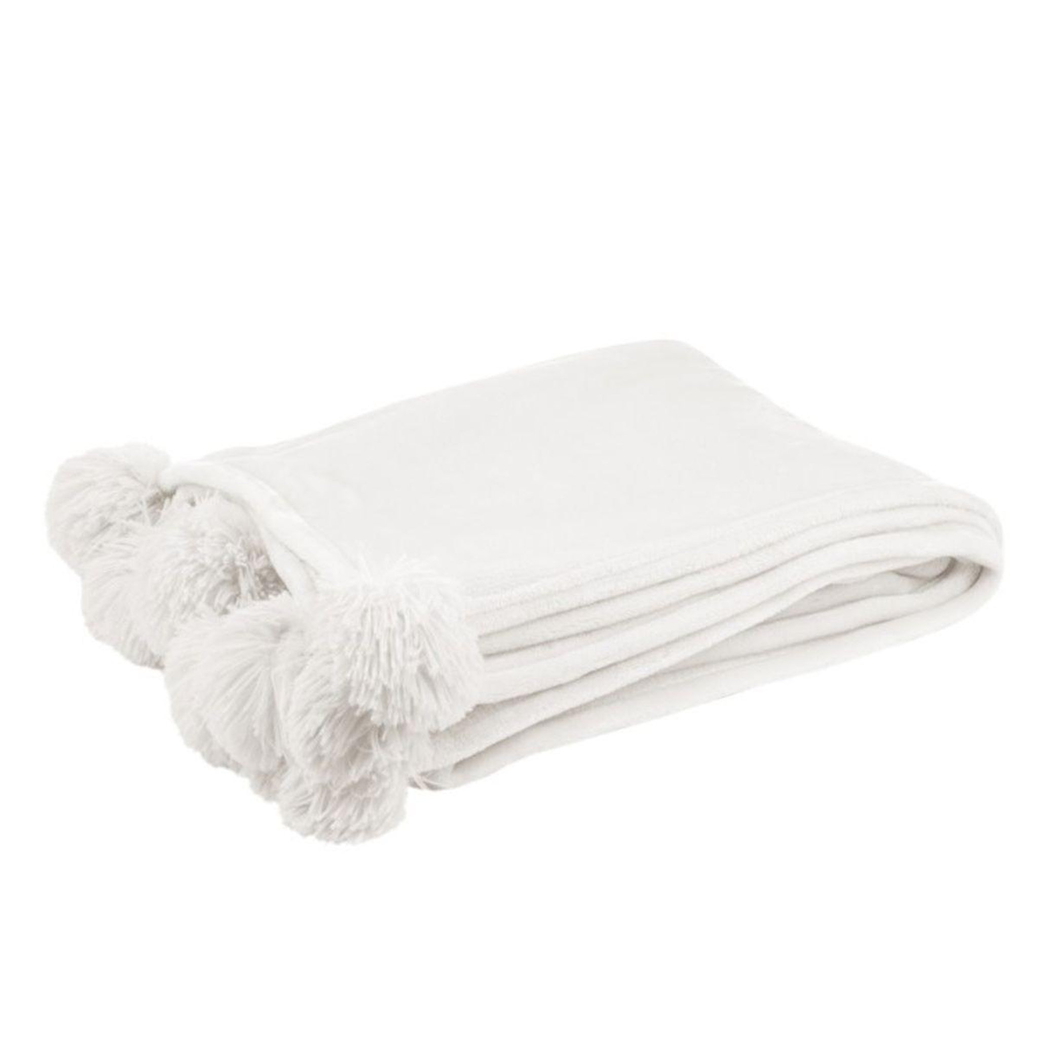 J-LINE Plaid à pompons  blanket  130x170cm blanc