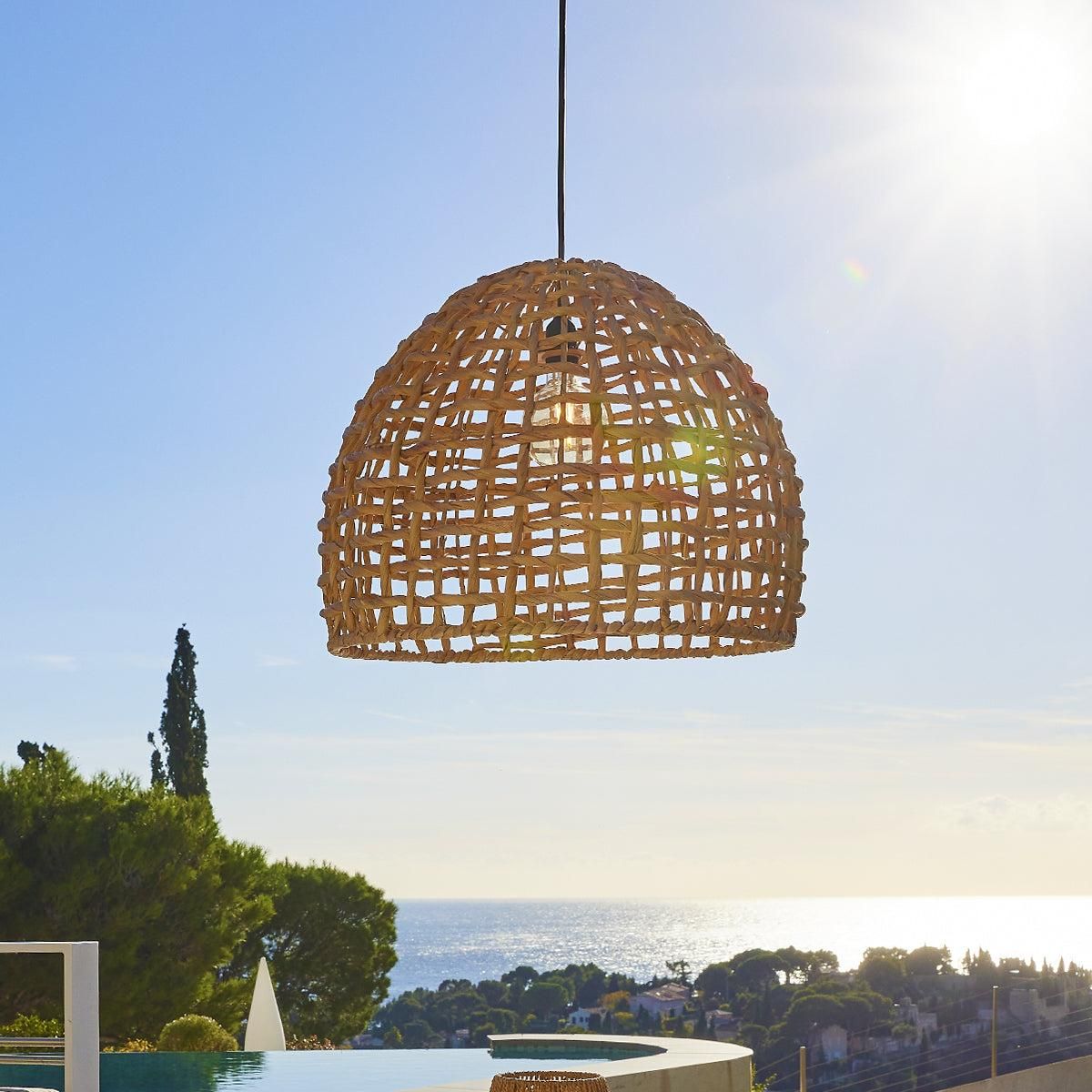 Lumisky Suspension d'extérieur avec câble AMADEO Beige Fibre naturelle H38cm