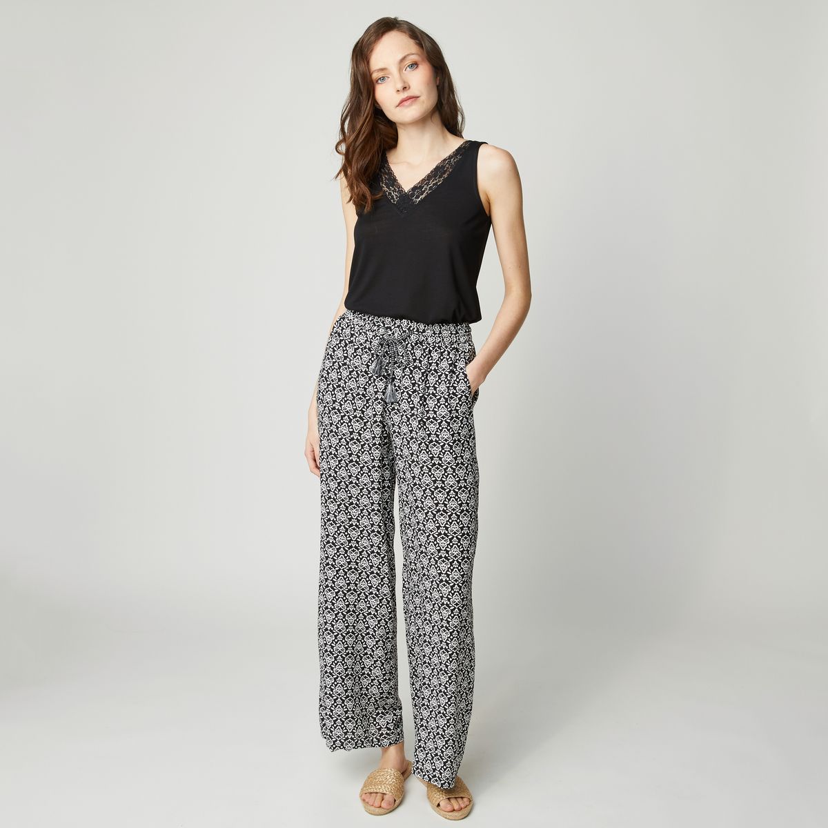 INEXTENSO Pantalon viscose large noir femme
