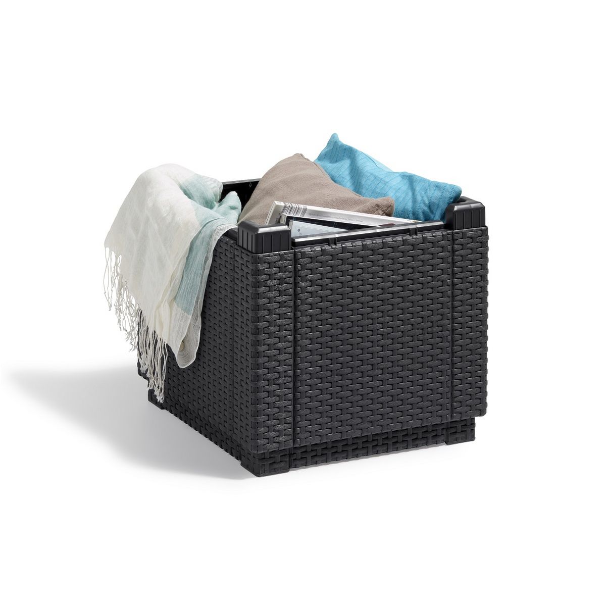 Table de jardin avec rangement - 2 places - Résine - Gris - CUBE