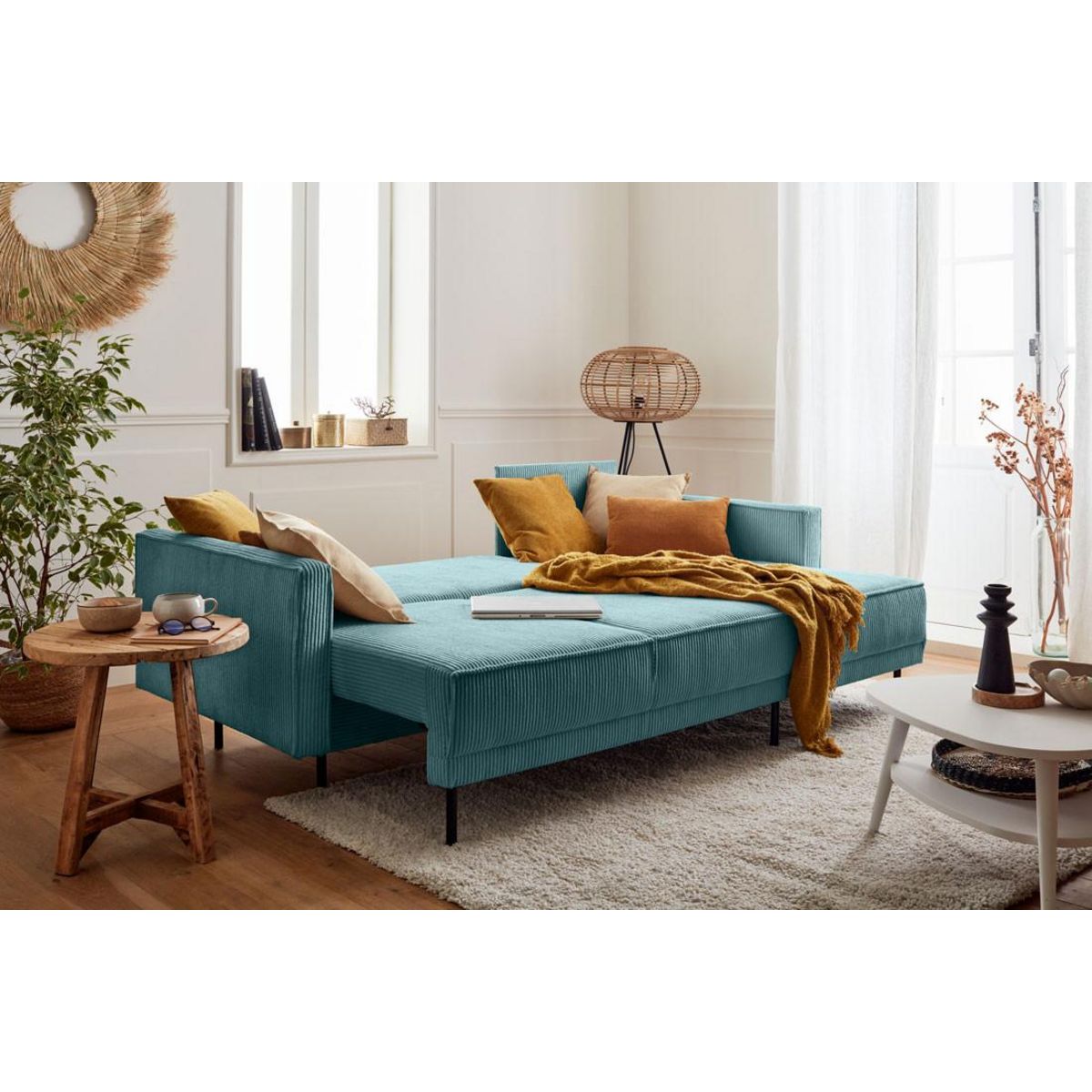 LISA DESIGN Charlie - canapé d'angle réversible - 4 places - convertible avec coffre - en velours côtelé