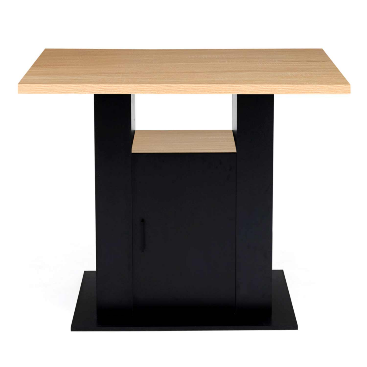 ID MARKET Ilot central UGO 110 cm bois noir et imitation hêtre avec rangements