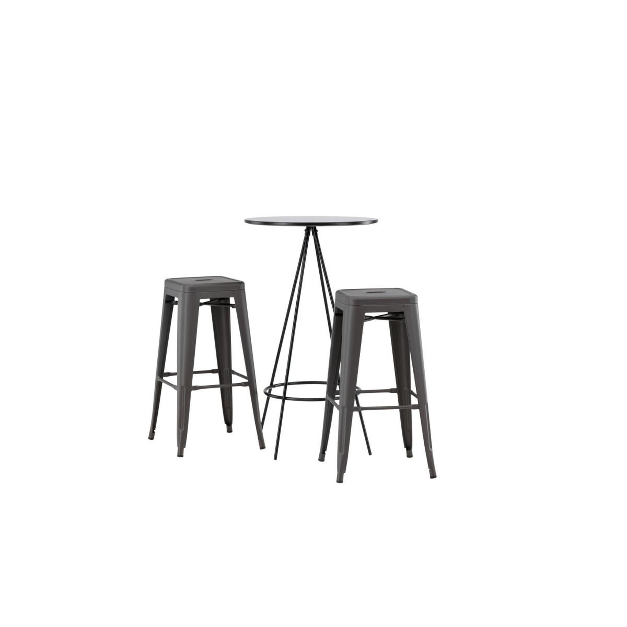 Voir la diapositive 2 : Paris Prix Ensemble Table de Bar & 2 Tabourets  Bistro & Tempe  105cm Noir & Gris Foncé