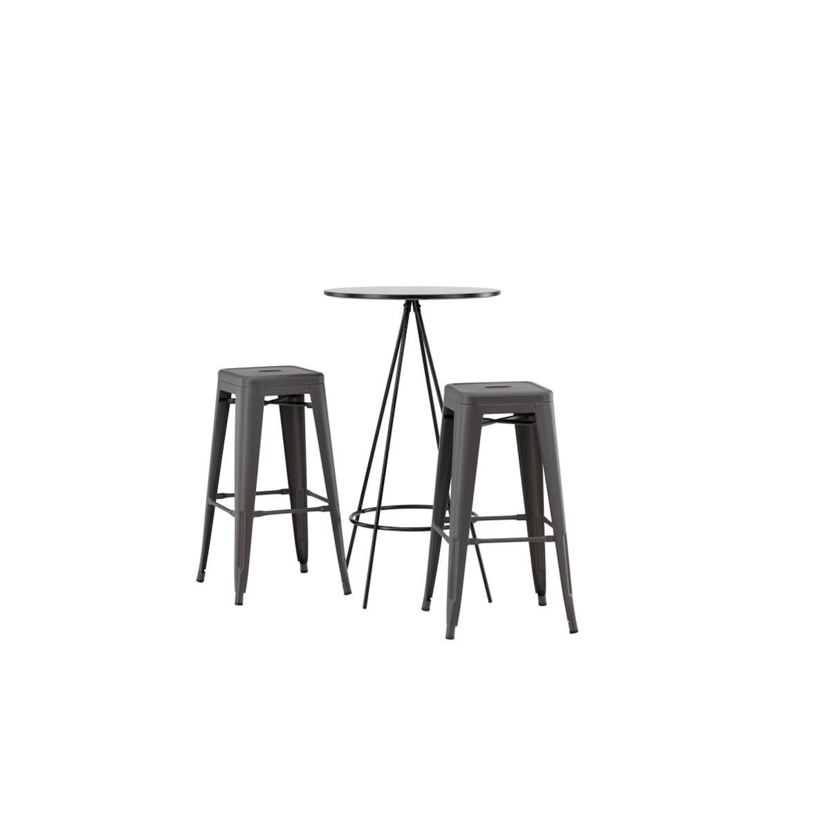 Paris Prix Ensemble Table de Bar & 2 Tabourets  Bistro & Tempe  105cm Noir & Gris Foncé