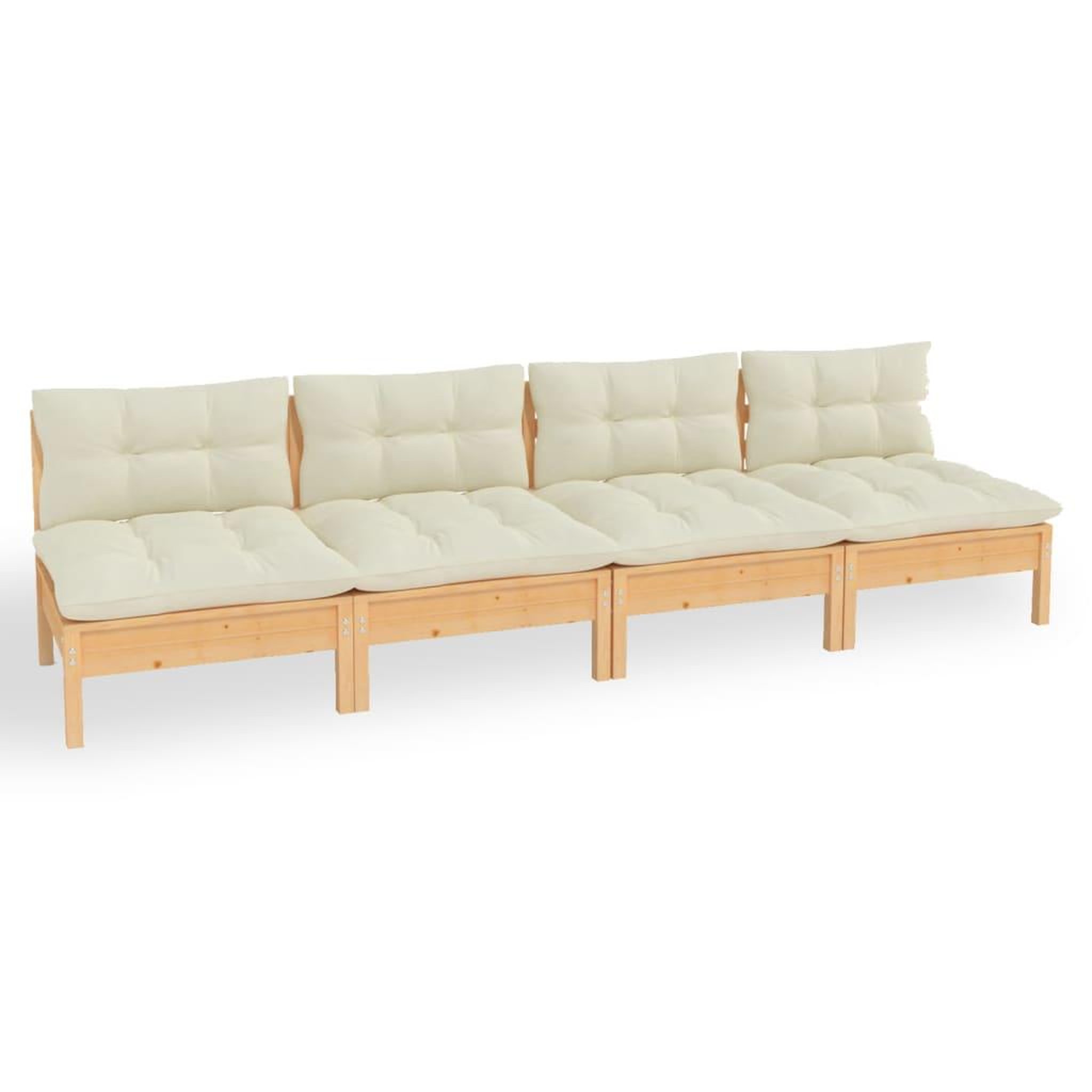Voir la diapositive 2 : VIDAXL Canape 4 places de jardin et coussins creme Bois de pin solide
