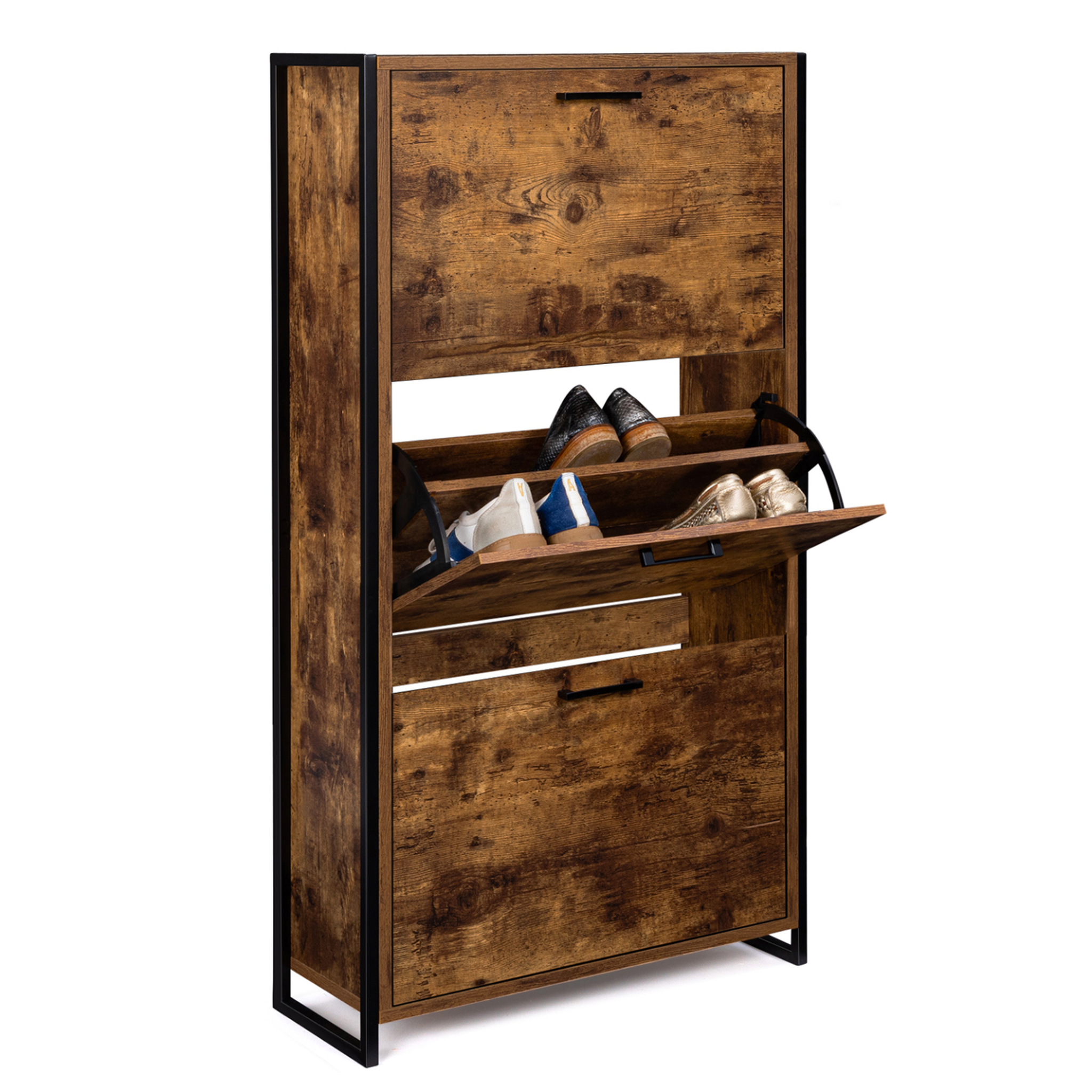 ID MARKET Meuble à chaussures 18 paires dayton 3 portes effet vieilli design industriel