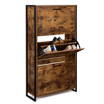 ID MARKET Meuble à chaussures 18 paires DAYTON 3 portes effet vieilli design industriel