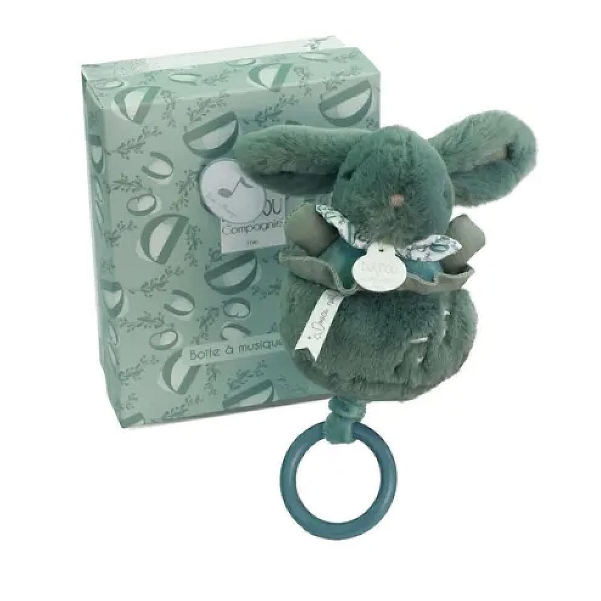 DOUDOU ET COMPAGNIE Lapin doudou - Boite a musique vert sauge