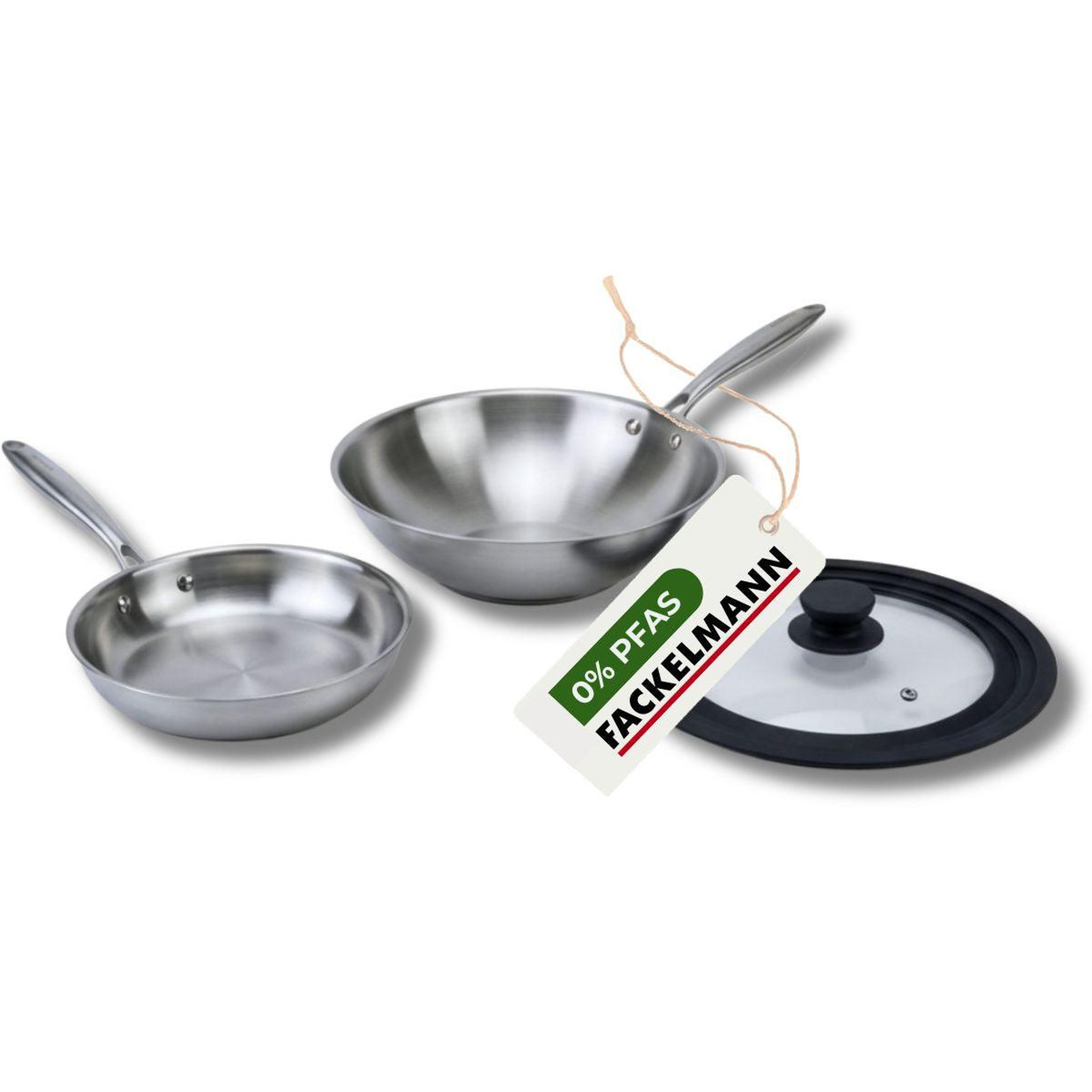 Fackelmann Set de 2 poêles de cuisson 24/28 cm en acier inoxydable avec 1 couvercle de cuisson universel Fackelmann Vita3