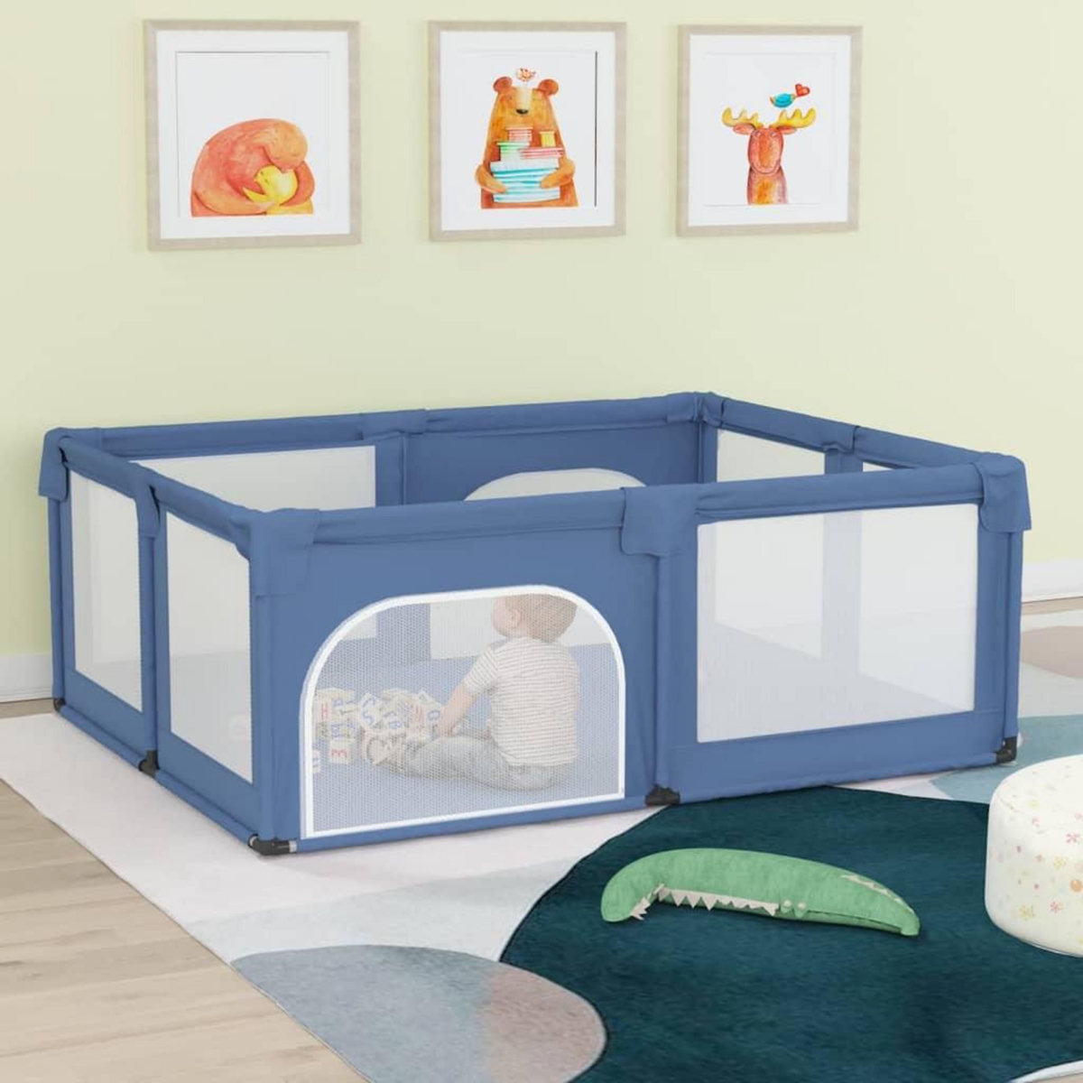 VIDAXL Parc pour bebe avec 2 portes Bleu clair Tissu Oxford