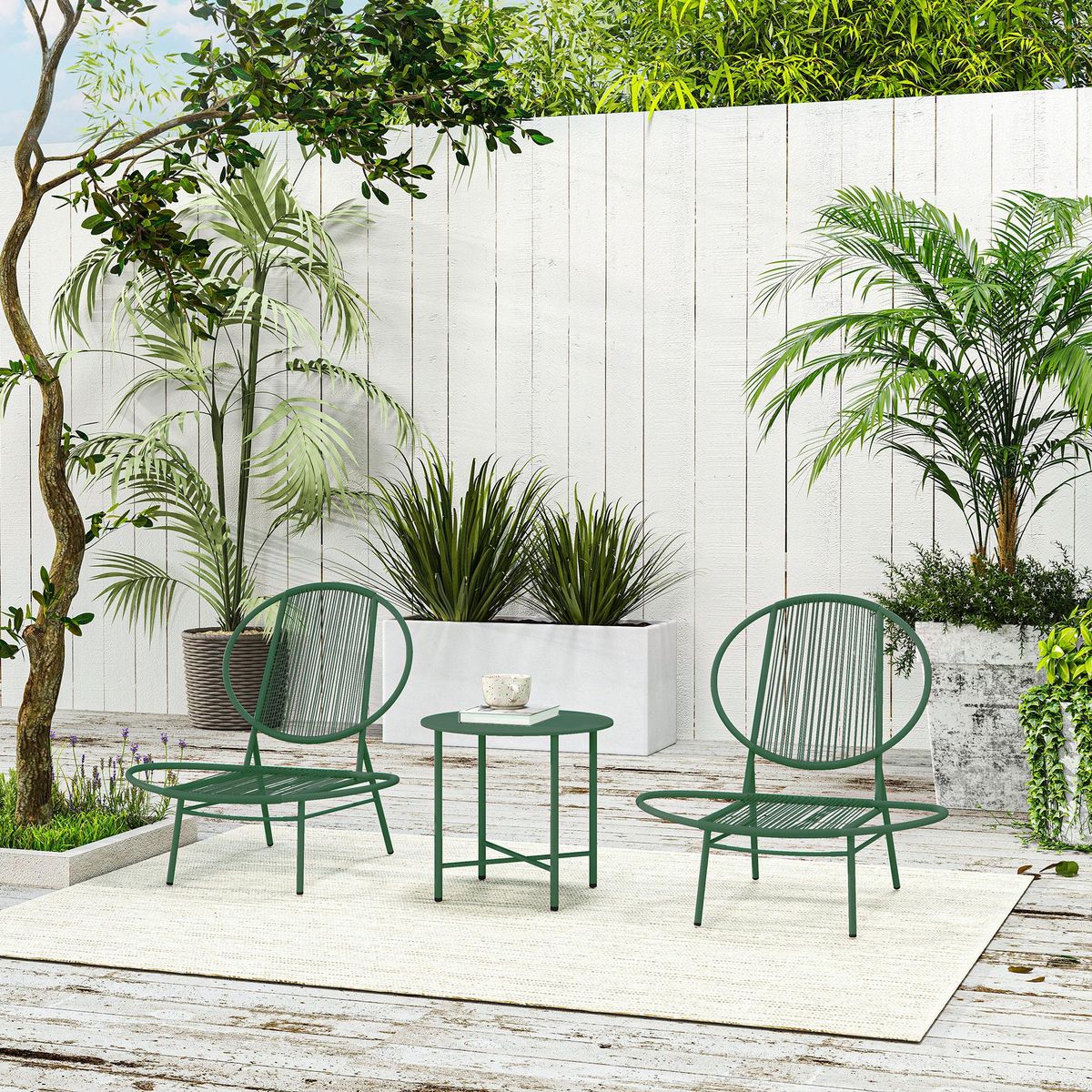 OUTSUNNY Ensemble salon de jardin design Acapulco 2 personnes 3 pièces acier PE filaire vert