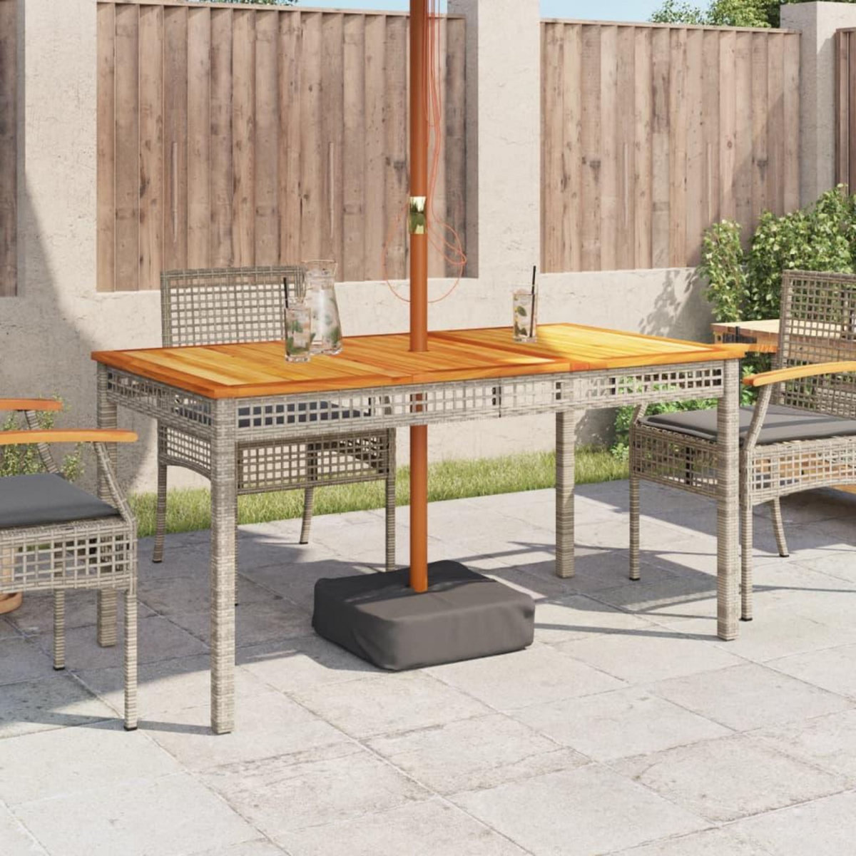 VIDAXL Table de jardin gris 140x80x75 cm resine tressee et bois acacia
