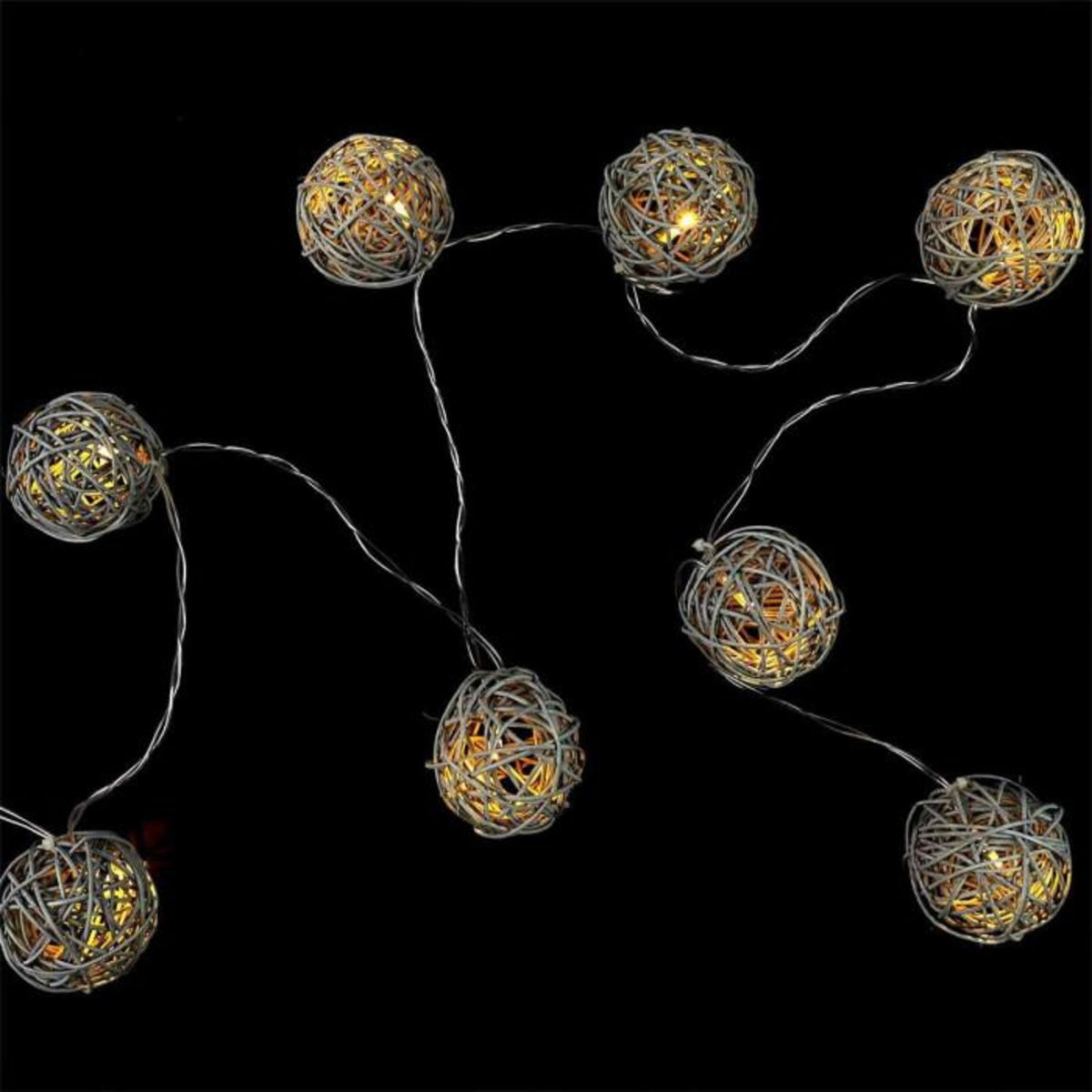 Paris Prix Guirlande Lumineuse 8 LED  Boule Rotin  156cm Gris