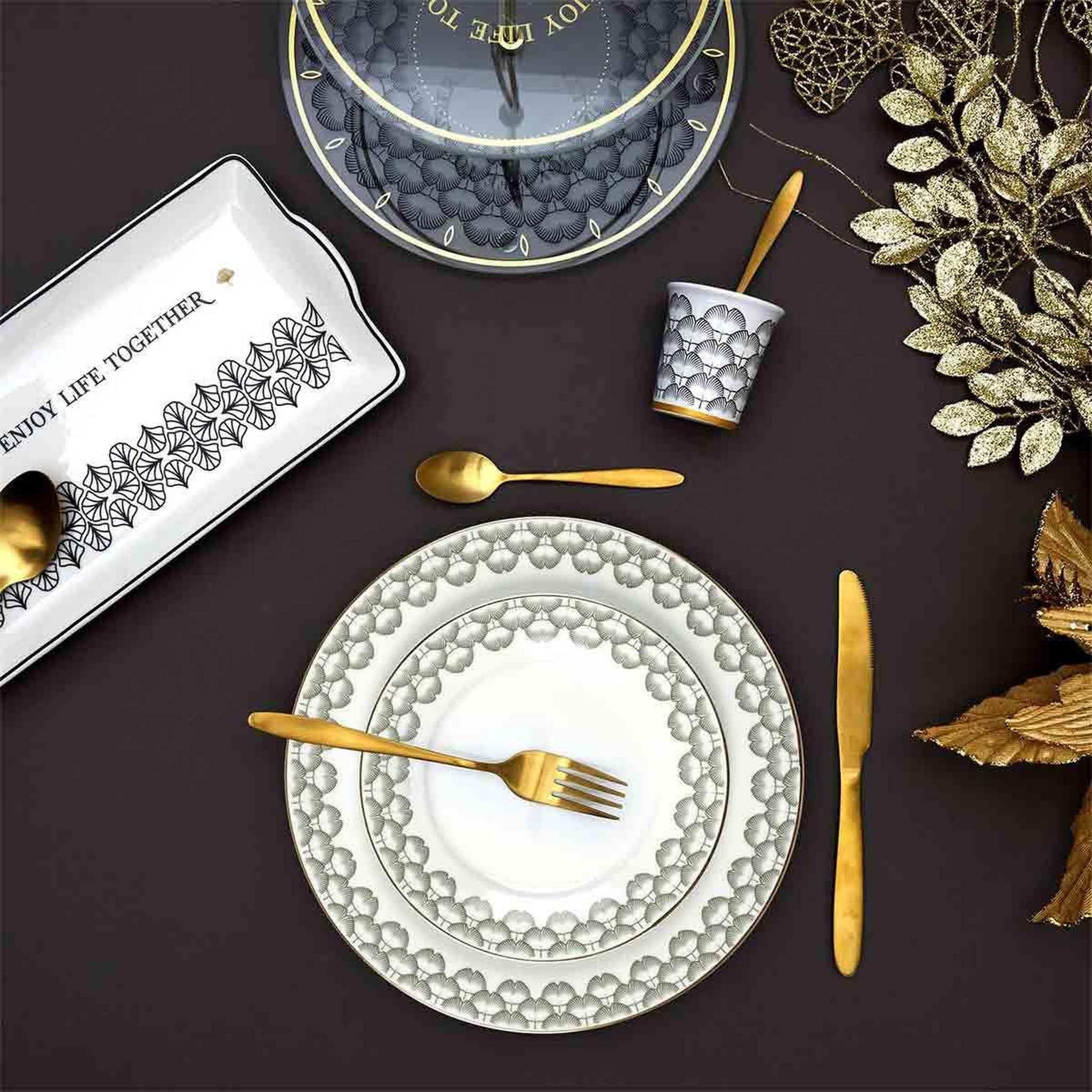 Voir la diapositive 3 : The Home Deco Factory Lot de 6 assiettes plates  ginkolo  26cm blanc