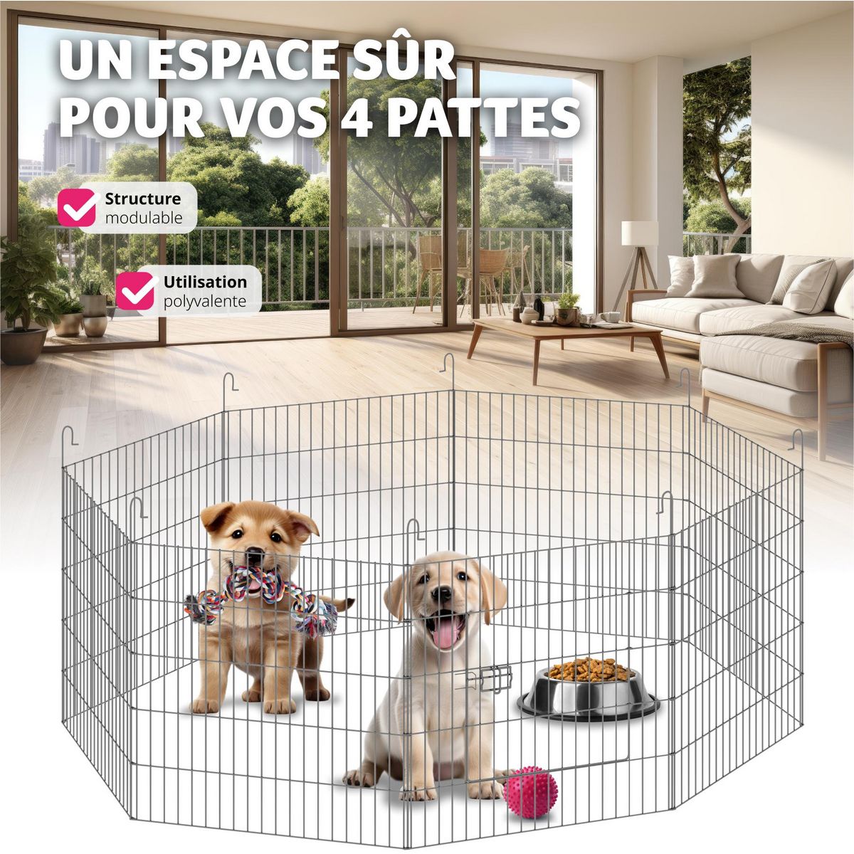 tectake Enclos composé de 8 grilles noir