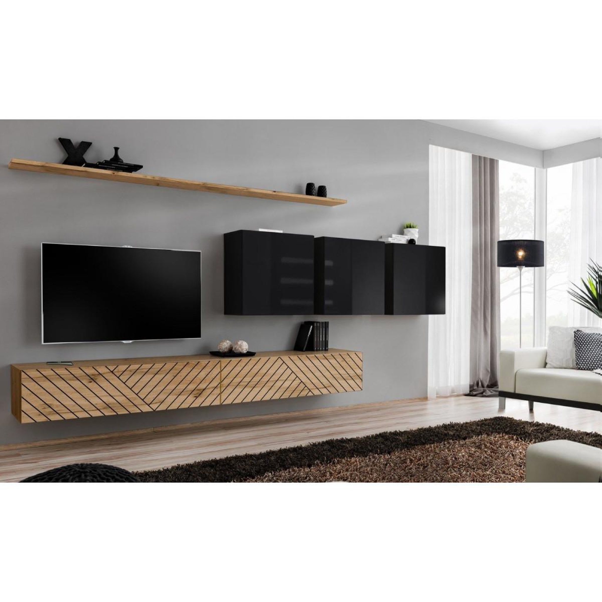 Voir la diapositive 2 : Paris Prix Ensemble meuble tv  switch lamel vii  340cm naturel & noir