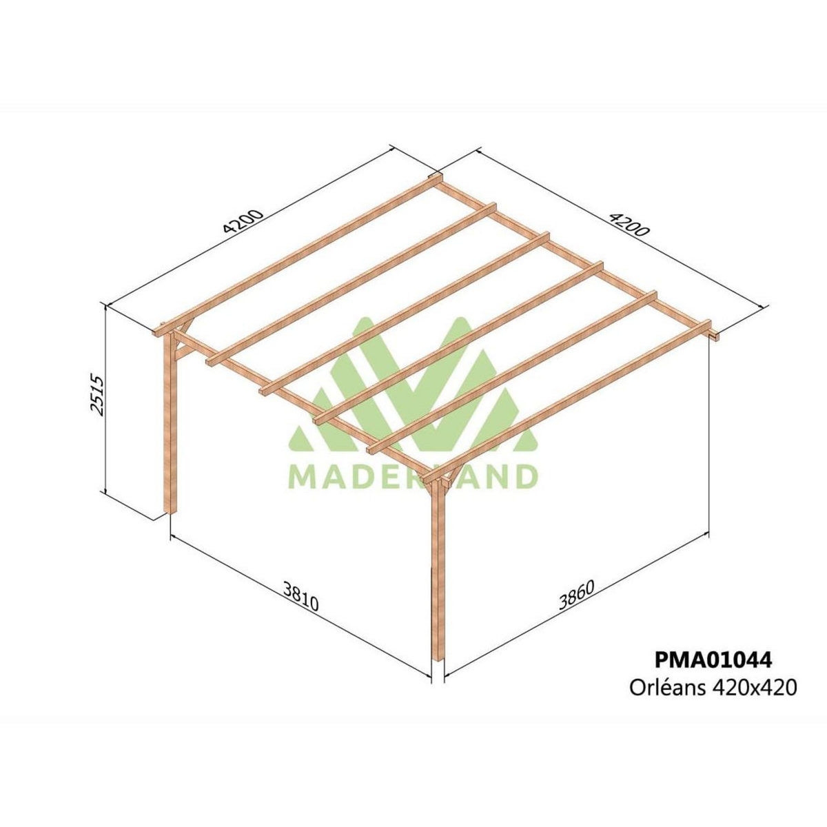 JARDIDECO Pergola adossée en bois massif Orléans 420 x 420 cm - Maderland