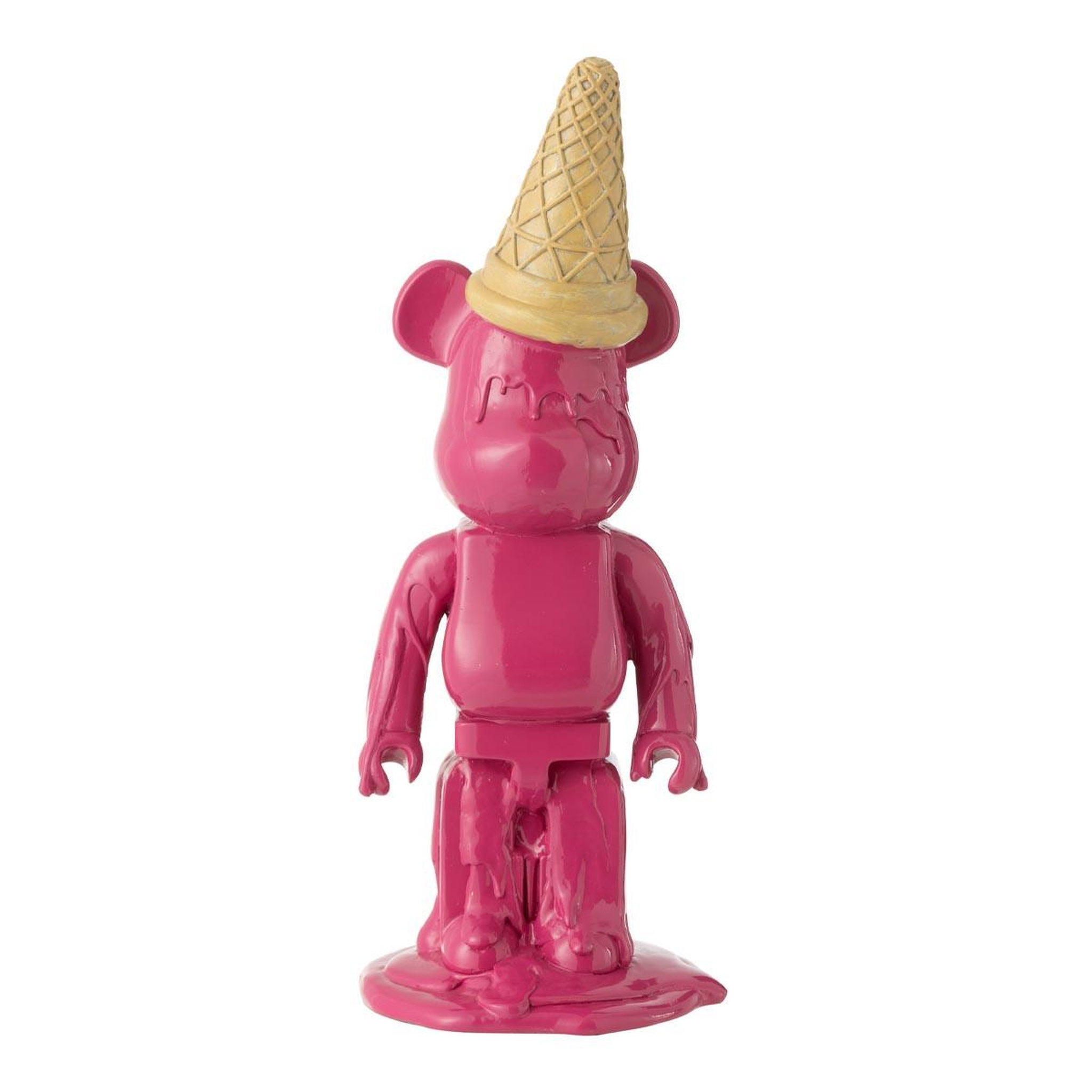 J-LINE Statuette déco ours  cornet glace  39cm fuchsia