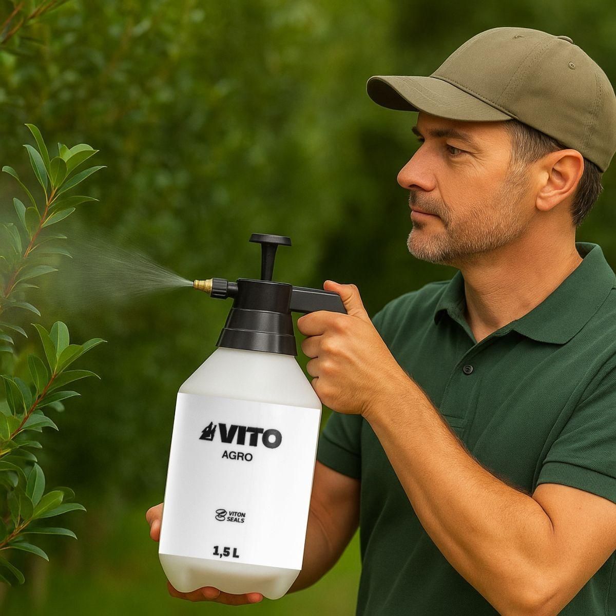 VITO Pulvérisateur à main 1.5L spécial Produits Agressifs Jardin - Pulvérisateur à Pression + 4 Buses Interchangeables VITO