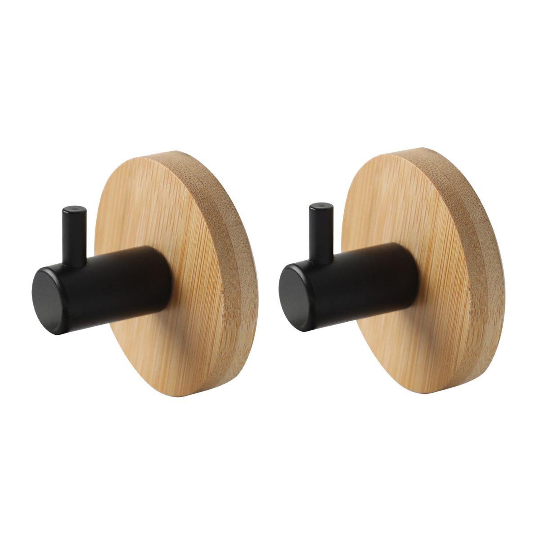 Voir la diapositive 3 : Douceur d'Intérieur Lot de 2 patères adhésives en bambou  fixeo  5cm naturel & noir