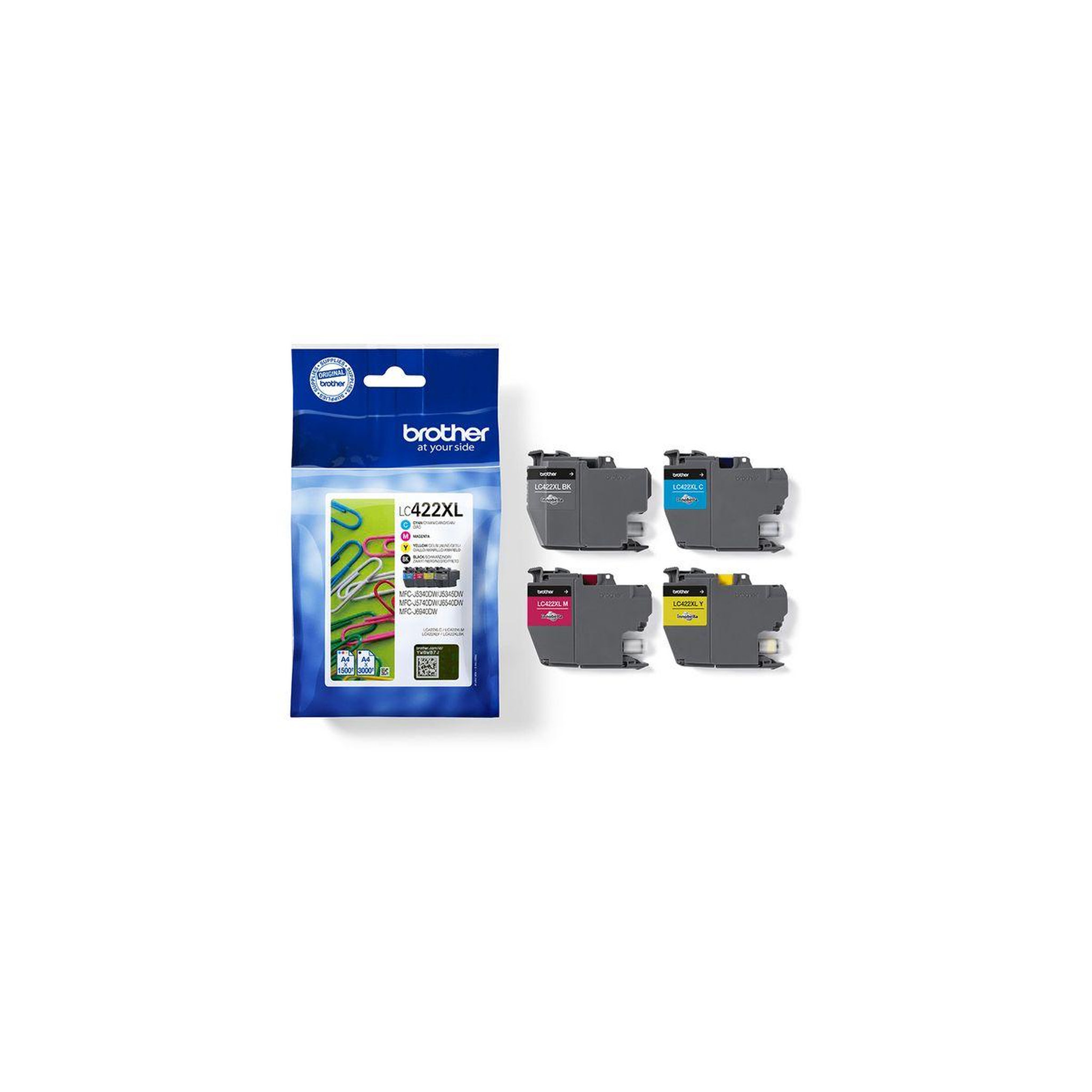Voir la diapositive 2 : Brother Cartouche d'encre pack multipack 4 originales lc422 xl (noir + 3 couleurs) - lc422xlval