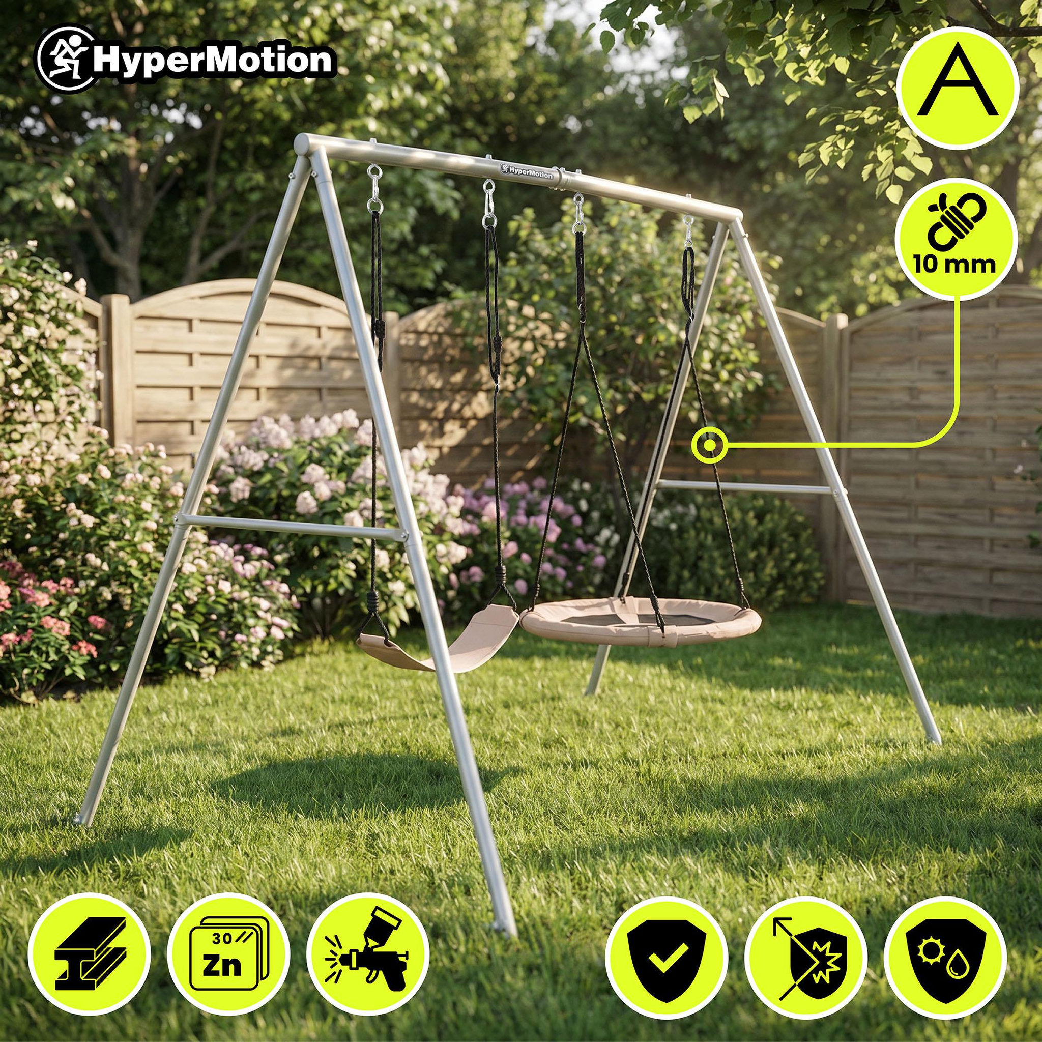 Voir la diapositive 5 : HYPERMOTION Balançoire double HyperMotion 2 en 1 avec nid-de-pie et siège enfant