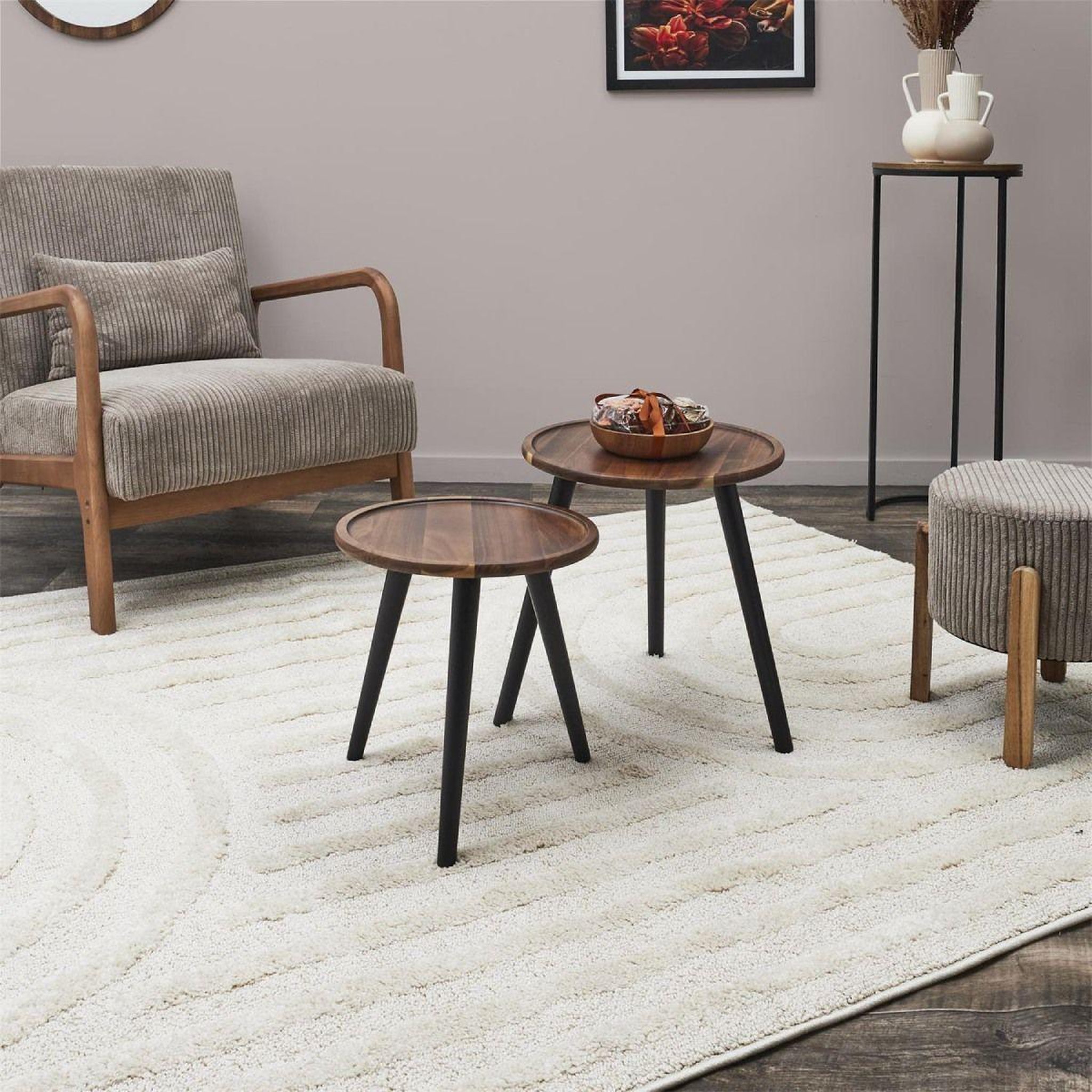 Voir la diapositive 4 : The Home Deco Factory Lot de 2 tables basses gigognes  galet  39cm marron