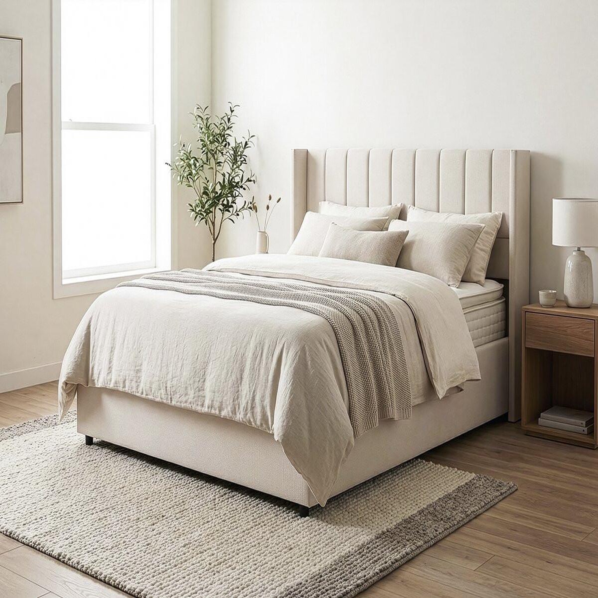Voir la diapositive 2 : Habitat et Jardin Lit double en lin avec coffre  saint-moritz  - 160 x 200 cm - beige