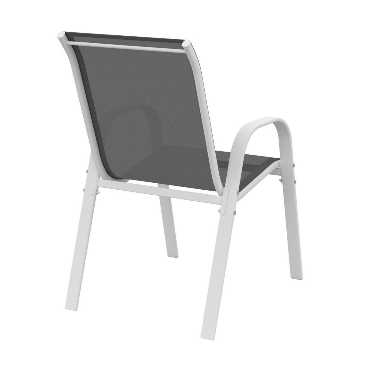 ID MARKET Lot de 4 chaises de jardin LYMA métal et textilène empilables blanc et gris
