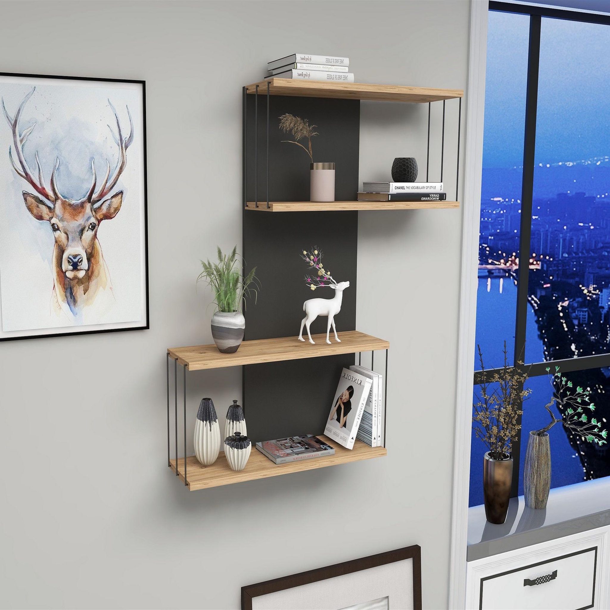 Voir la diapositive 2 : Habitat et Jardin Étagère murale en bois  destan  - 65 x 19 x 96 cm - marron
