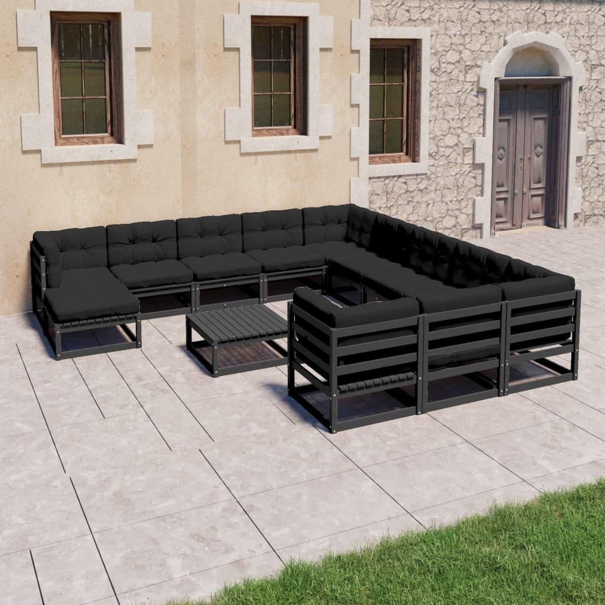 Voir la diapositive 1 : VIDAXL Salon de jardin 13 pcs avec coussins noir bois de pin massif