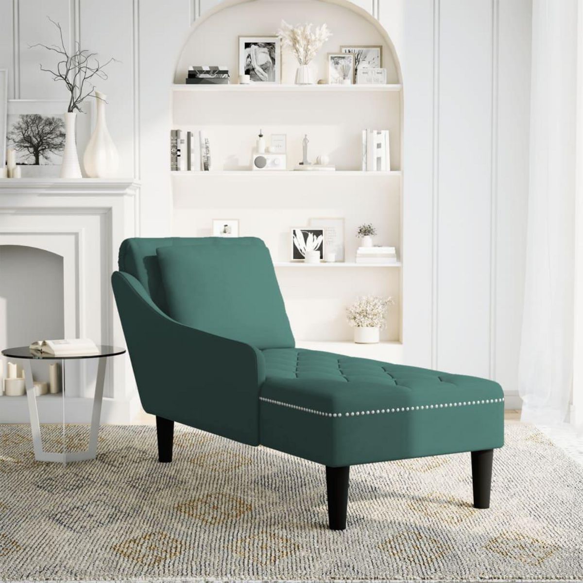 VIDAXL Fauteuil long et coussin et accoudoir droit vert fonce velours