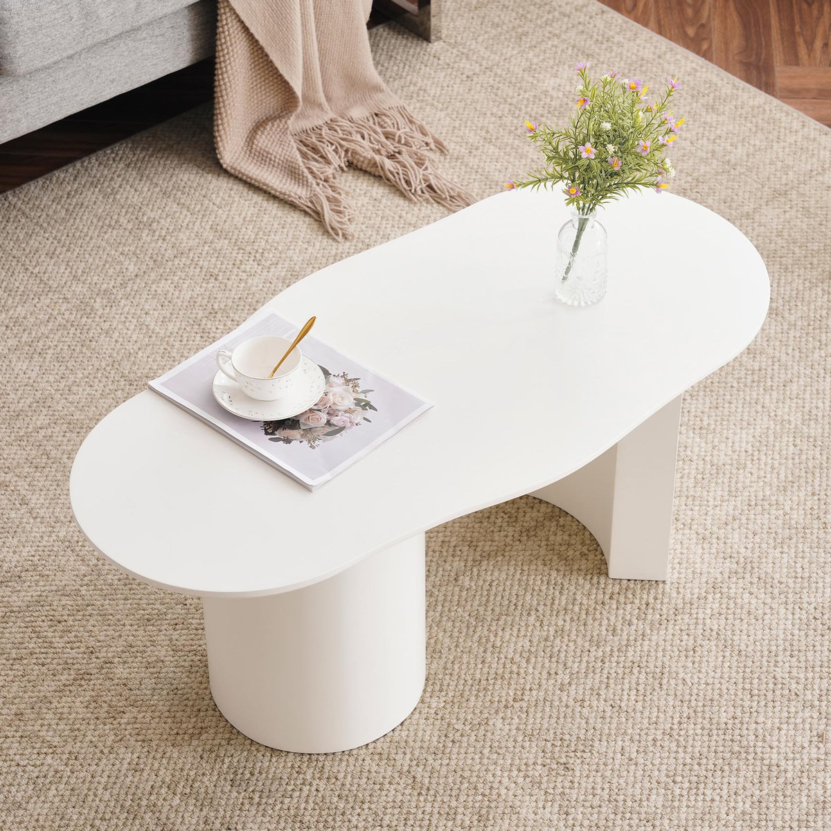 MERAX Table basse forme atypique blanc - 50x100 cm mdf