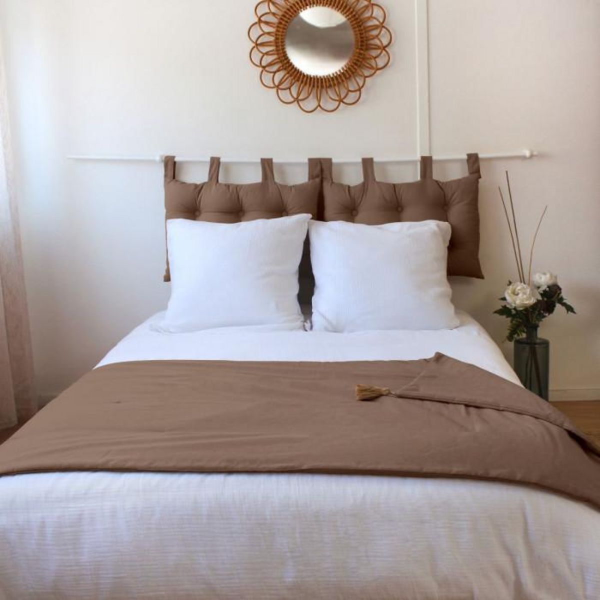 Paris Prix Edredon Uni à Pompons  Panama  90x190cm Vison