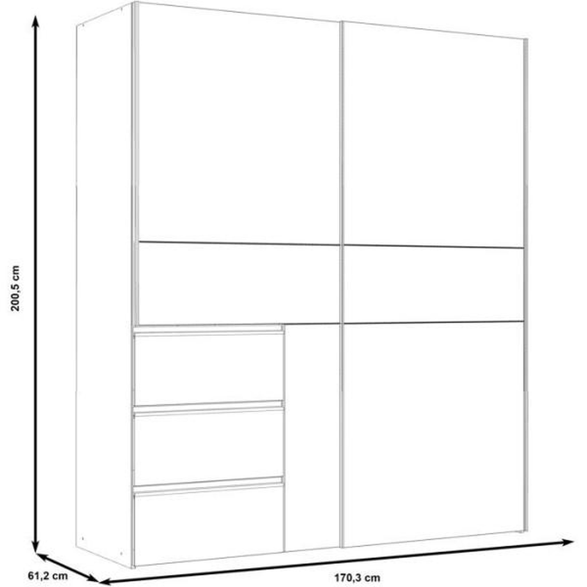 Voir la diapositive 6 : MARKET24 Armoire - 2 portes coulissantes 3 tiroirs - Décor Blanc - L170 x P61 x H200 cm - WINN 2
