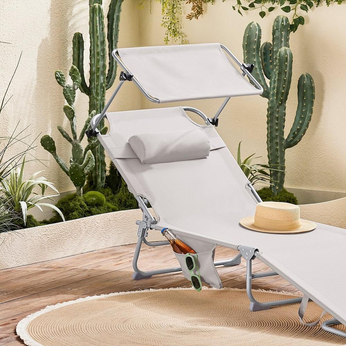 SOBUY SoBuy - Chaise Longue Réglable Pare-Soleil - Fonctionnel - OGS48