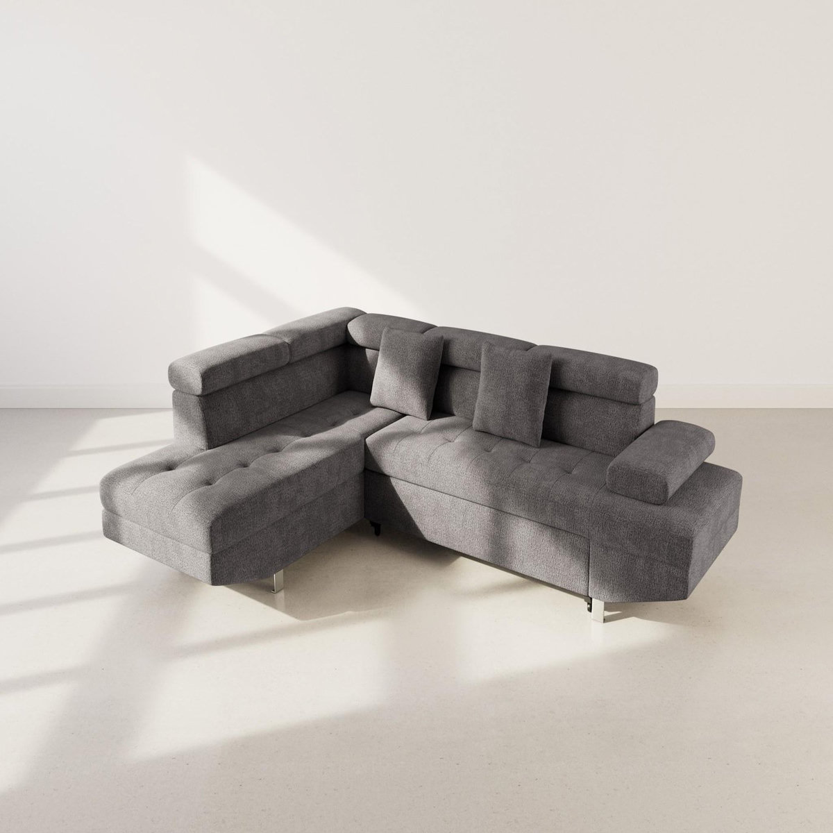 BEST MOBILIER Margaux - canapé d'angle gauche 5 places convertible avec coffre et têtières réglables en velours texturé