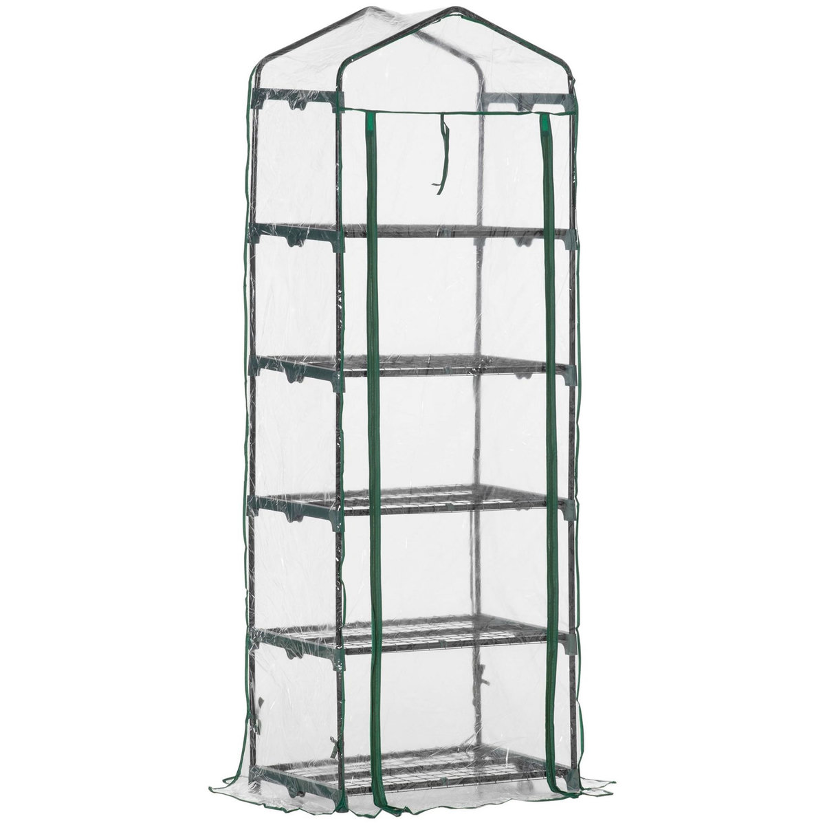 OUTSUNNY Serre de jardin balcon étagère serre 5 niveaux 0,69L x 0,49l x 1,93H m acier galvanisé bâche amovible PVC vert