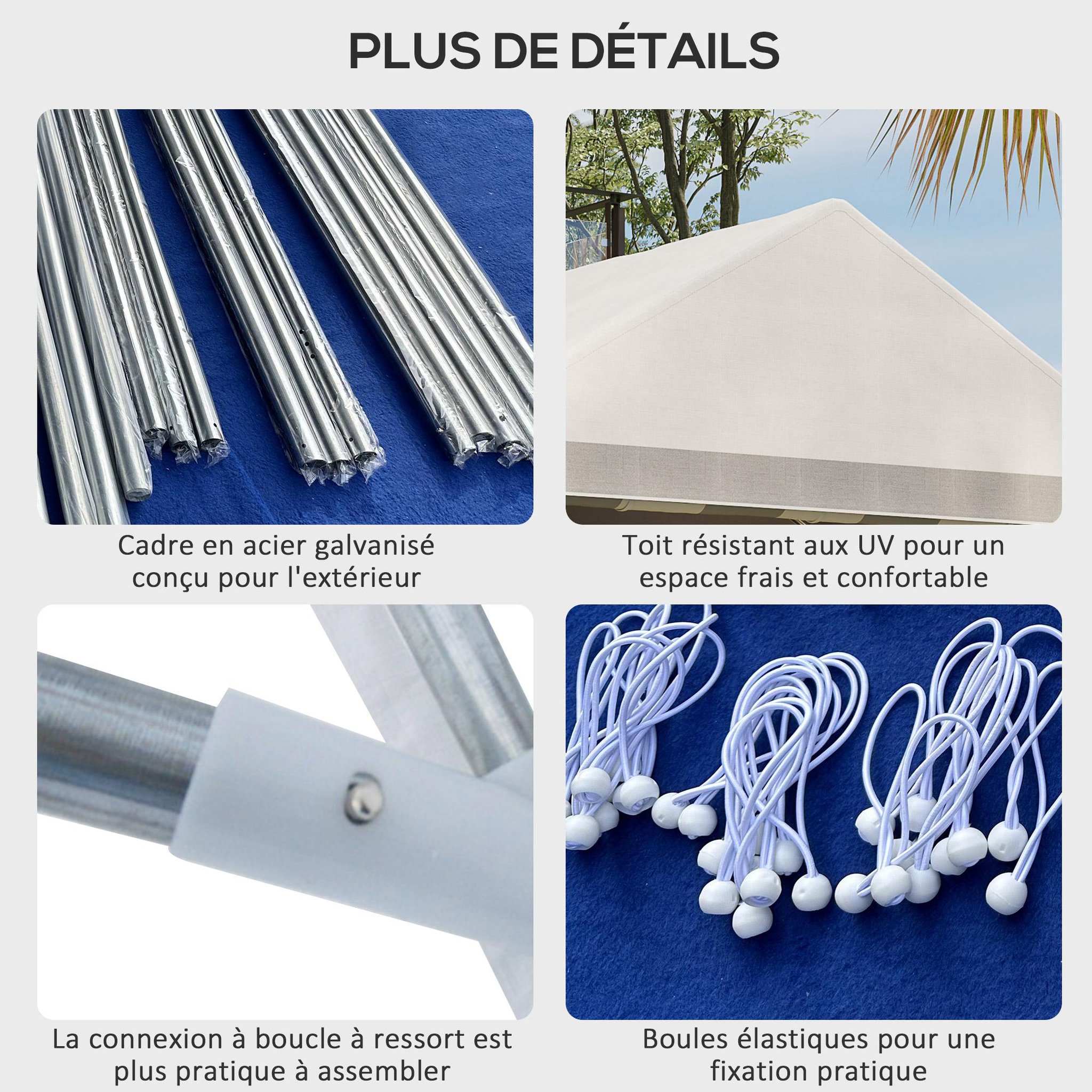 Voir la diapositive 6 : OUTSUNNY Barnum tonnelle chapiteau de jardin dim. 4L x 2,95l x 2,85H m - 4 fenêtres, 2 portes - acier galvanisé PE blanc gris